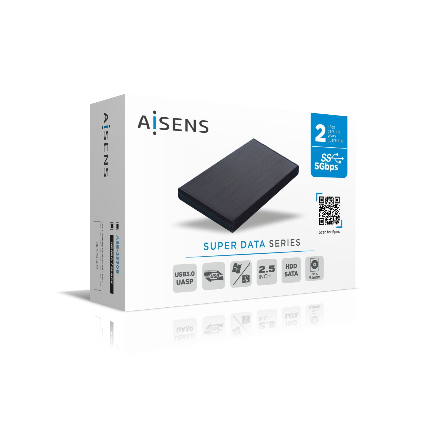 Aisens Boîtier Externe 2.5" pour Disques Durs 9.5mm SATA I - II et III vers USB 3.0/USB 3.1 GEN1 - Couleur Noir