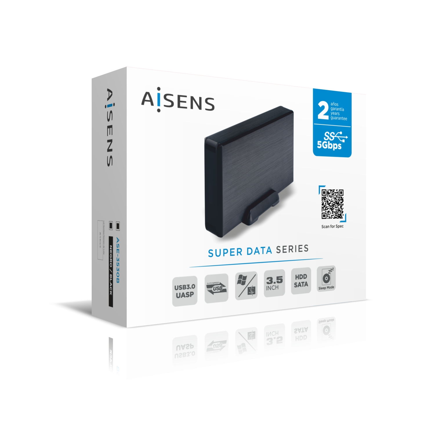 Aisens Boîtier Externe 3.5" pour Disques Durs SATA I - II et III vers USB 3.0/USB3.1 GEN1 - Couleur Noir