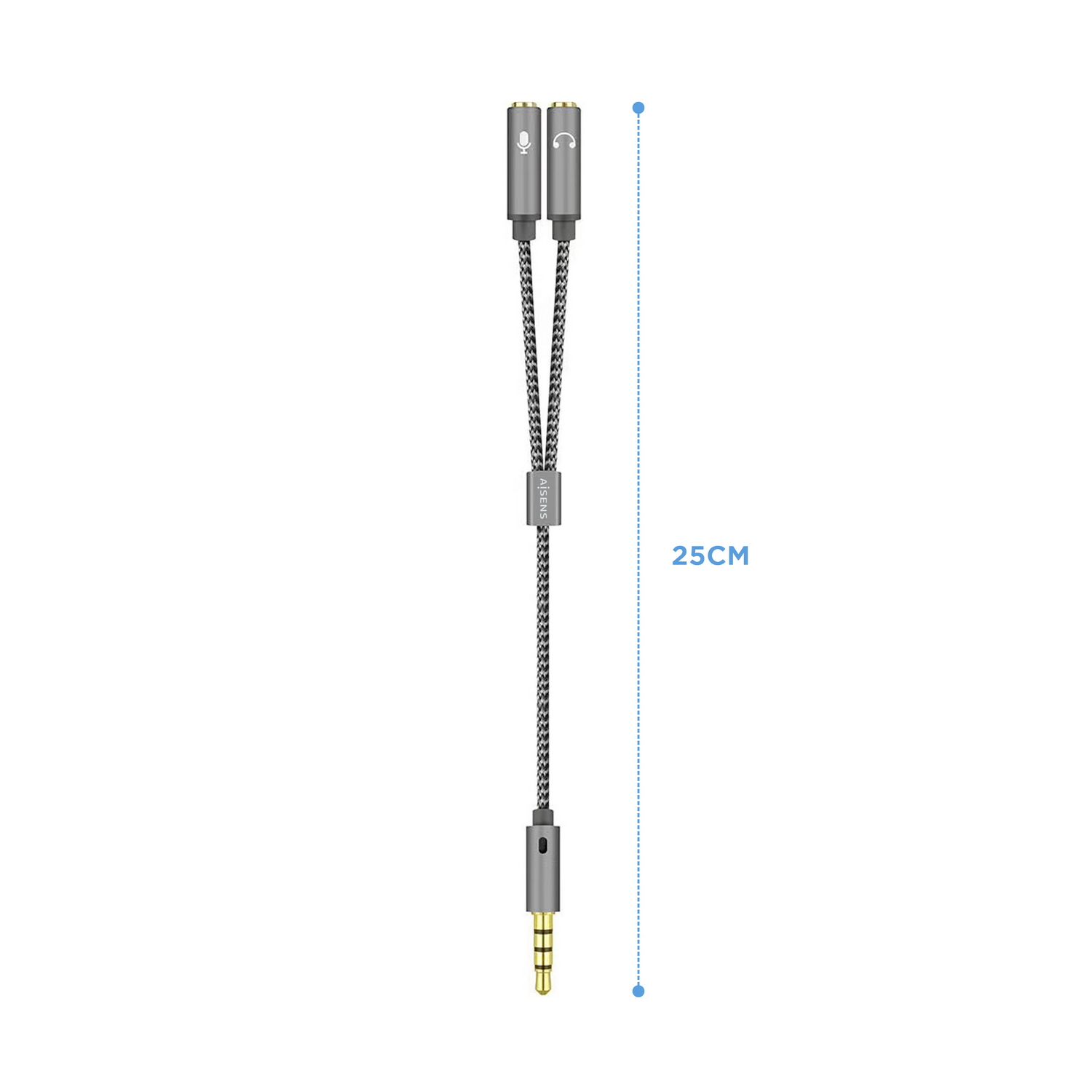 Aisens Câble Adaptateur Audio JACK 3.5 4 Broches/M-2xJACK 3.5 3 Broches/F - 25cm - Couleur Gris