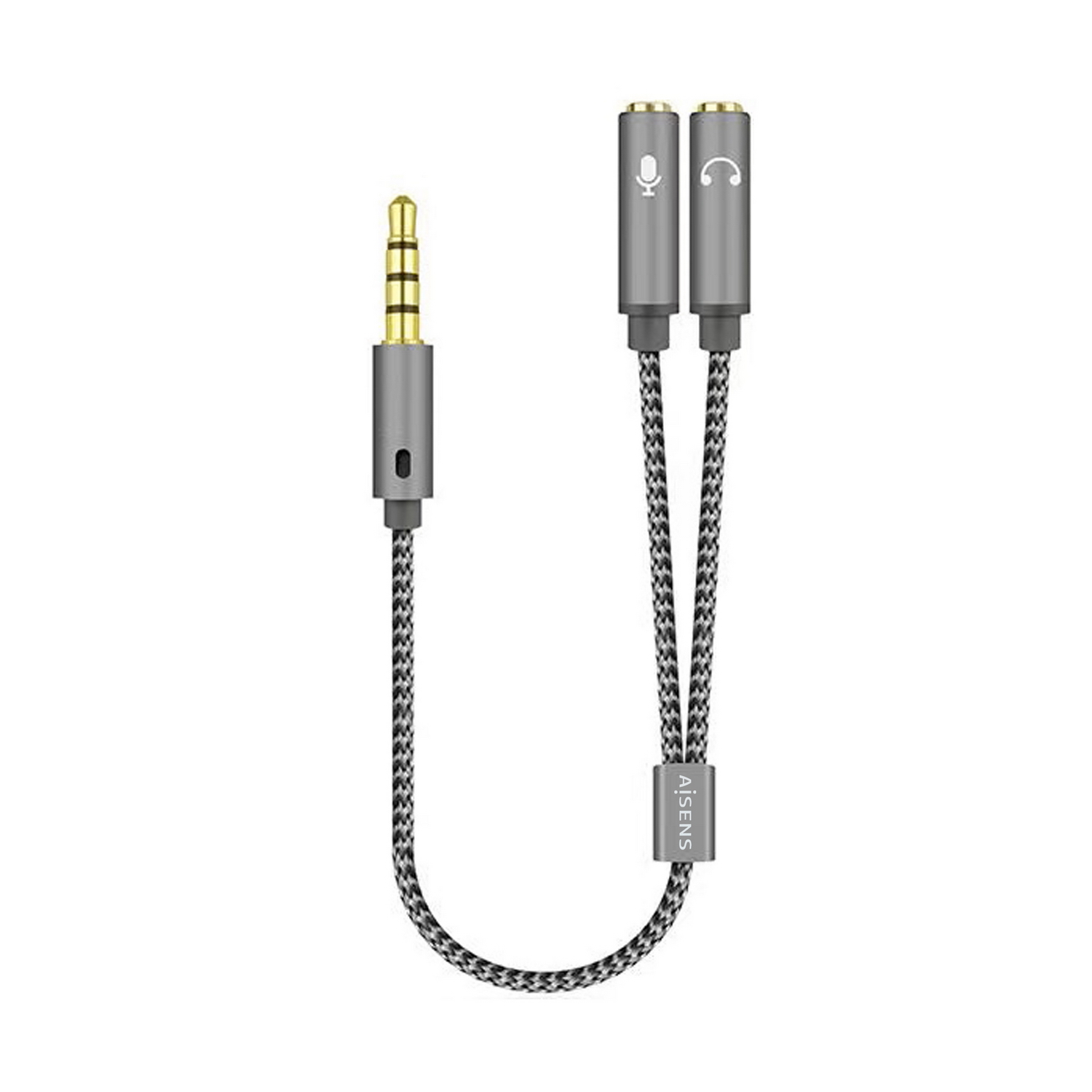 Aisens Câble Adaptateur Audio JACK 3.5 4 Broches/M-2xJACK 3.5 3 Broches/F - 25cm - Couleur Gris