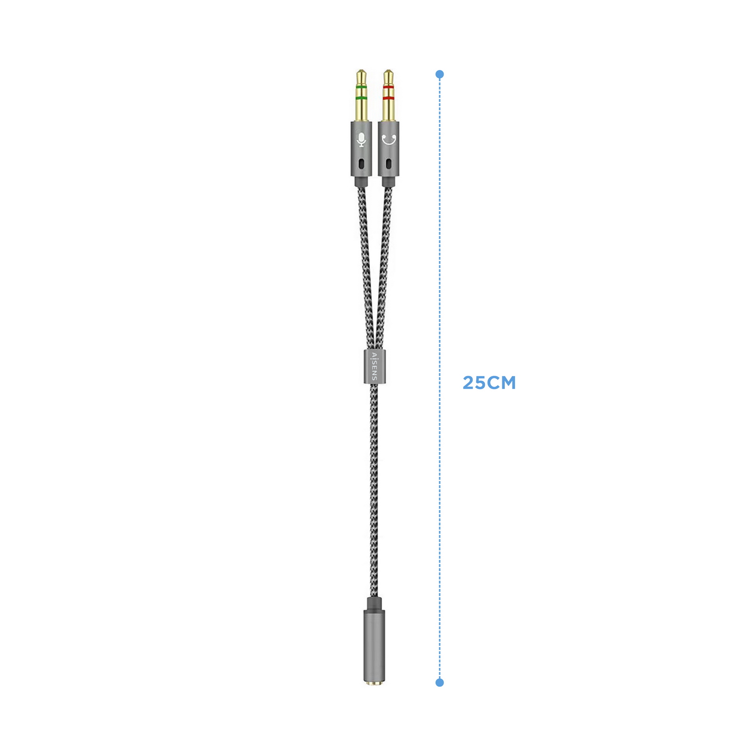 Aisens Câble Adaptateur Audio JACK 3.5 4 Pin/H-2xJACK 3.5 3 Pin/M - 25cm - Couleur Gris