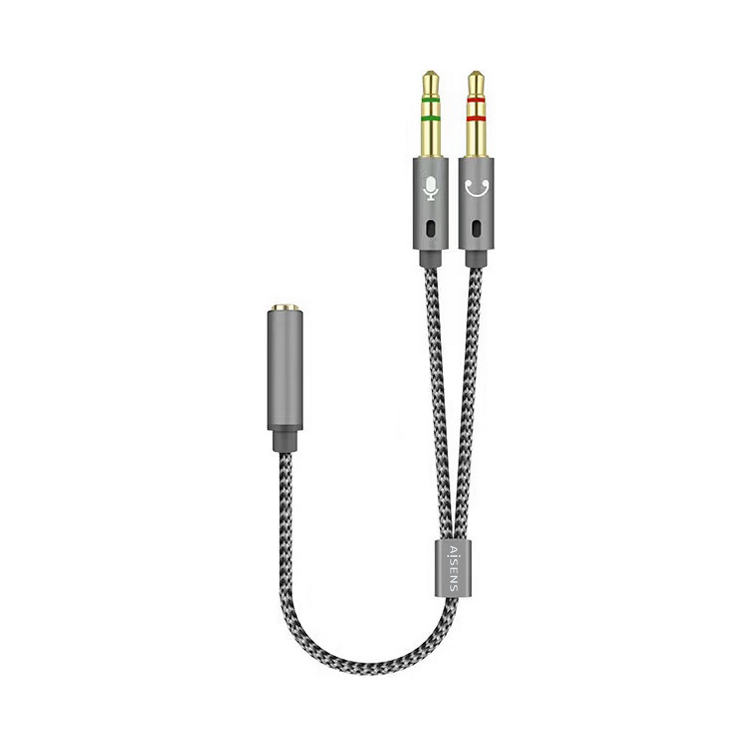 Aisens Câble Adaptateur Audio JACK 3.5 4 Pin/H-2xJACK 3.5 3 Pin/M - 25cm - Couleur Gris