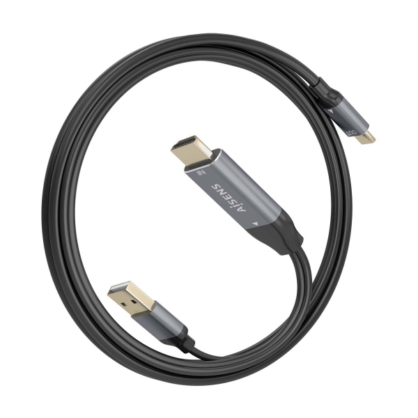 Aisens Câble Convertisseur Aluminium HDMI V2.0 vers USB-C 4K@60Hz - HDMI/M+USB-A/M-USB-C/M - 1,8m - Gris