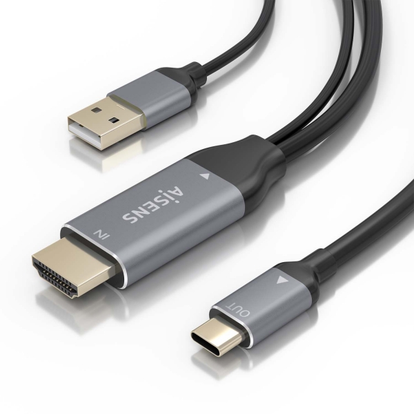 Aisens Câble Convertisseur Aluminium HDMI V2.0 vers USB-C 4K@60Hz - HDMI/M+USB-A/M-USB-C/M - 1,8m - Gris