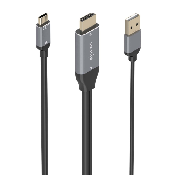 Aisens Câble Convertisseur Aluminium HDMI V2.0 vers USB-C 4K@60Hz - HDMI/M+USB-A/M-USB-C/M - 1,8m - Gris