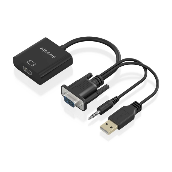 Aisens Câble convertisseur SVGA+Audio vers HDMI - SVGA/M+Jack 3.5/M+USB-A/M-HDMI A/H - 20cm - Couleur Noir