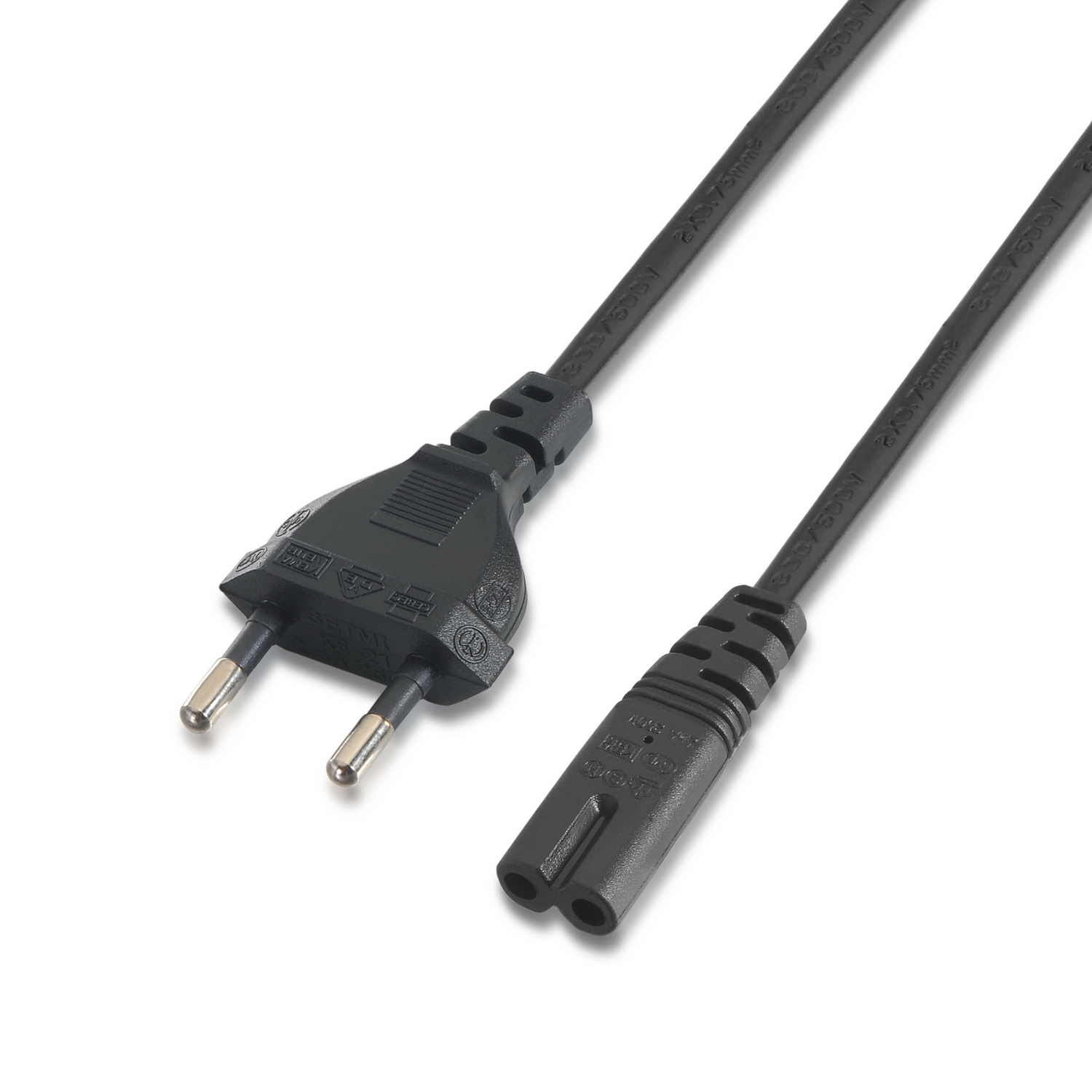 Aisens Câble d'Alimentation Forme 8 - CEE7/16/M-C7/F - 1.5m - 100% Cuivre Pur AWG18 - Couleur Noir