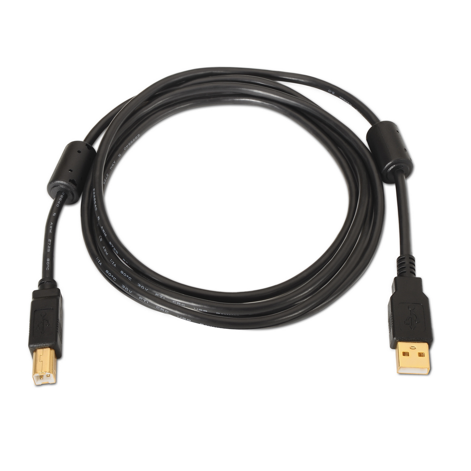 Aisens Câble d'imprimante USB 2.0 de très haute qualité avec ferrite - Type A mâle vers Type B mâle - 2,0 m - Couleur noire