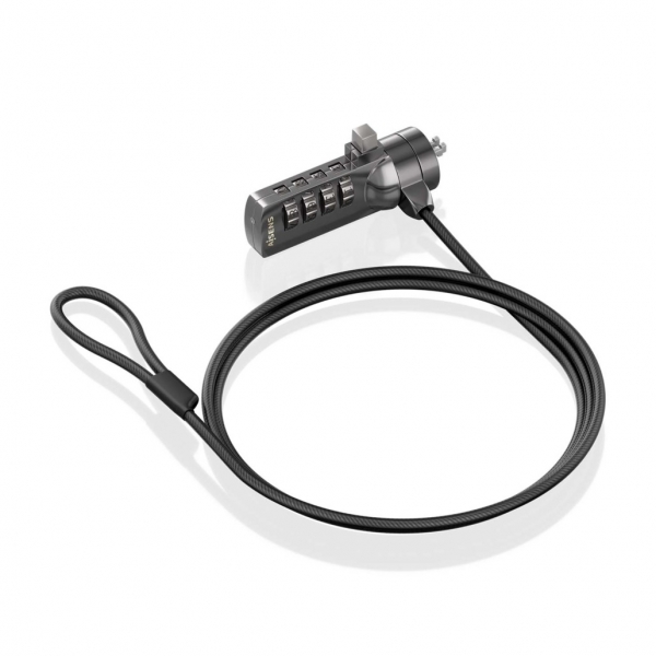 Aisens Câble de sécurité en acier avec serrure à combinaison - Compatible avec le verrou Kensington - Serrure à 4 chiffres - Revêtement en vinyle - Idéal pour les ordinateurs et ordinateurs portables - Couleur noire