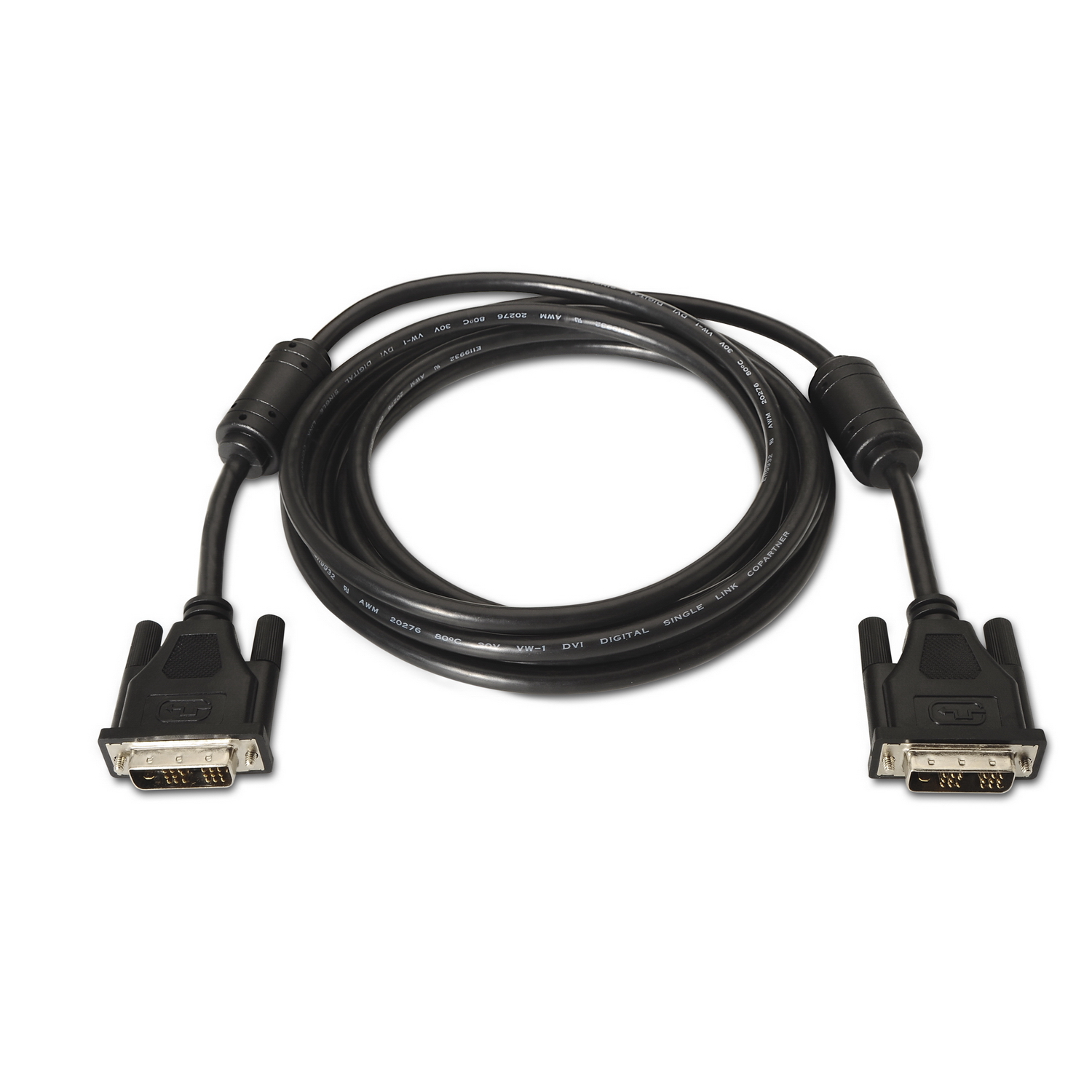 Aisens Câble DVI Single Link 18+1 avec Ferrite - DVI-D Mâle vers DVI-D Mâle - 3.0m - (1920x1200) - Couleur Noir