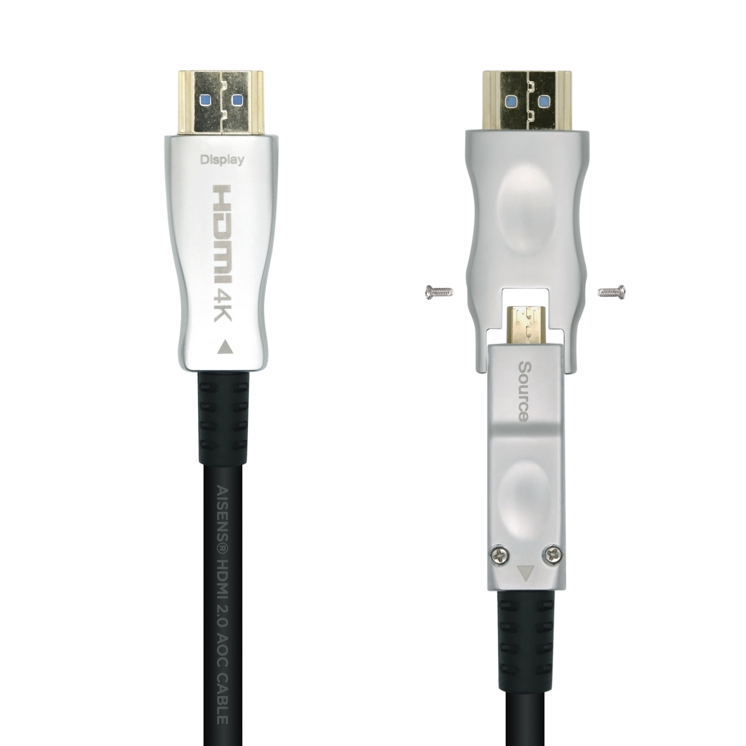 Aisens Câble HDMI V2.0 AOC (Câble Optique Actif) Détachable Premium Haute Vitesse / HEC 4K@60Hz 4:4:4 18Gbps - A/MD/A/M - 15m - Couleur Noir