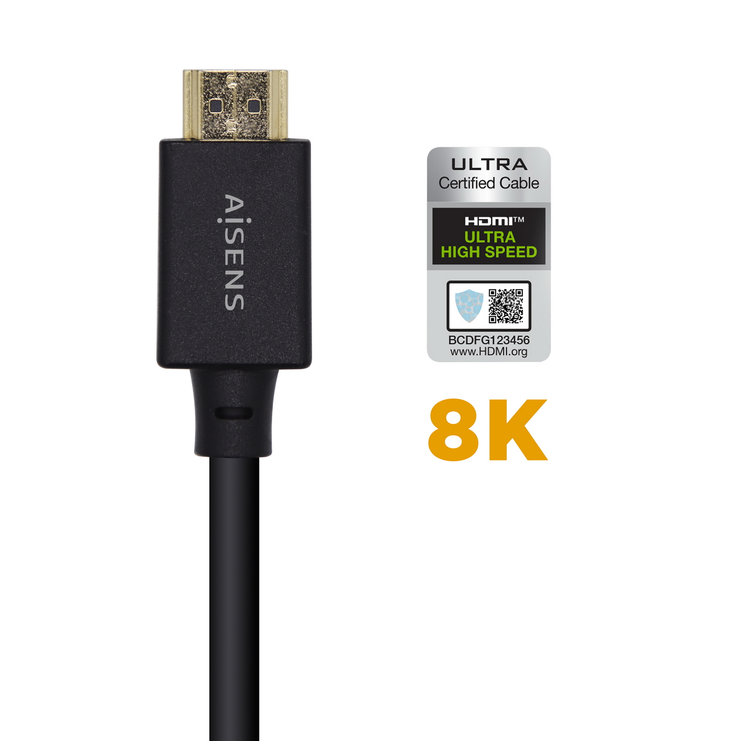 Aisens Câble HDMI V2.1 Certifié Ultra Haut Débit 8K@60Hz 48Gbps - A/MA/M - 0.5m - Couleur Noir