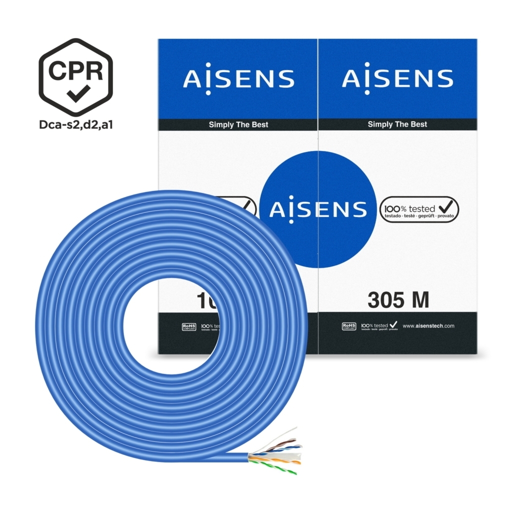 Aisens Câble Réseau RJ45 LSZH CPR Dca CAT.6 UTP AWG24 - 305m - Câble Bleu