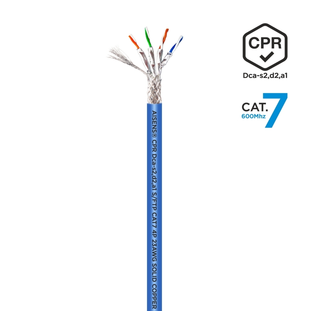 Aisens Câble Réseau RJ45 LSZH CPR Dca CAT.7 600 MHZ S/FTP AWG23 - 100M - Couleur Bleu