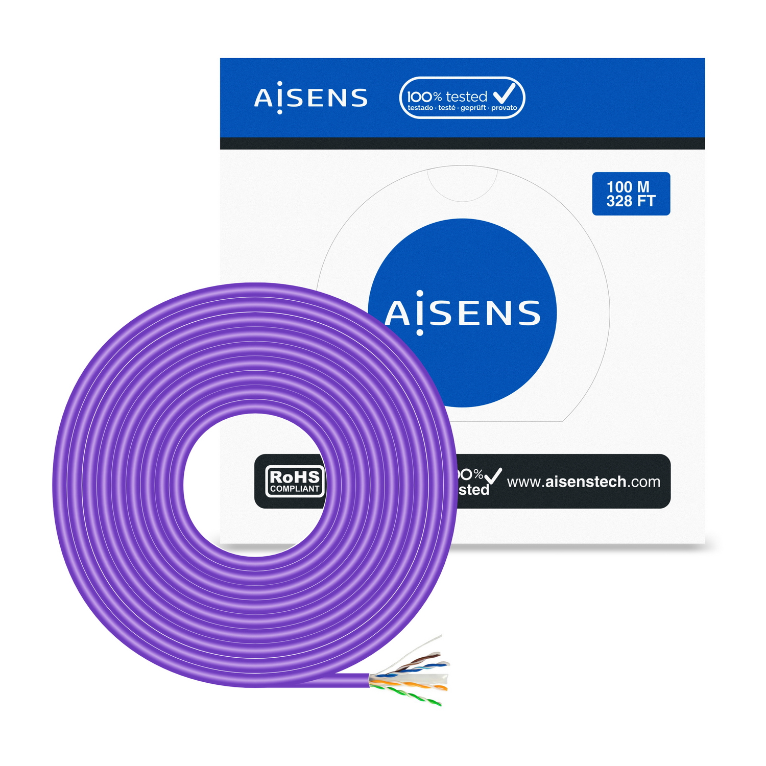 Aisens Câble Réseau RJ45LSZH Cat.6 UTP Rigide AWG23 CCA (Alliage) - 100m - Couleur Violet