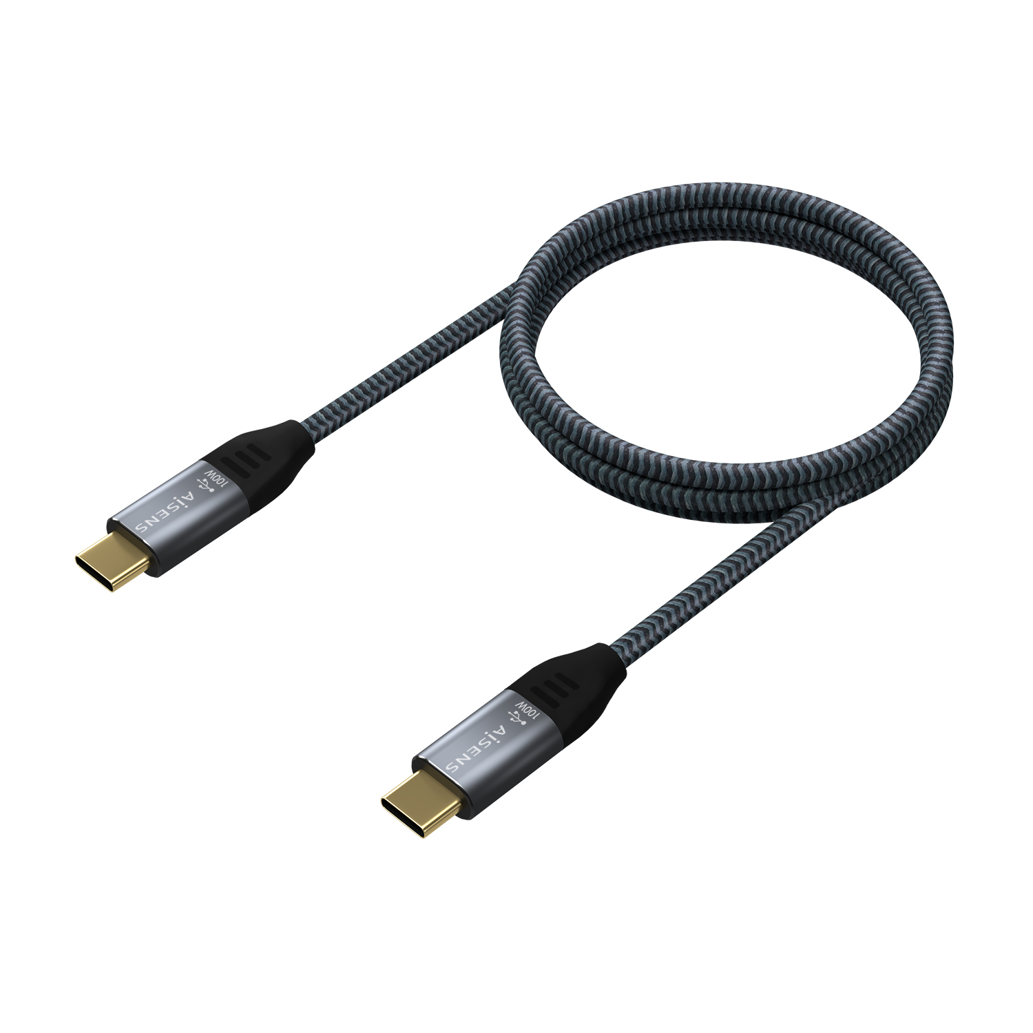 Aisens Câble USB 2.0 Aluminium 5A 100W E-MARK - USB-C/M-USB-C/M - 1.0M - Couleur Gris