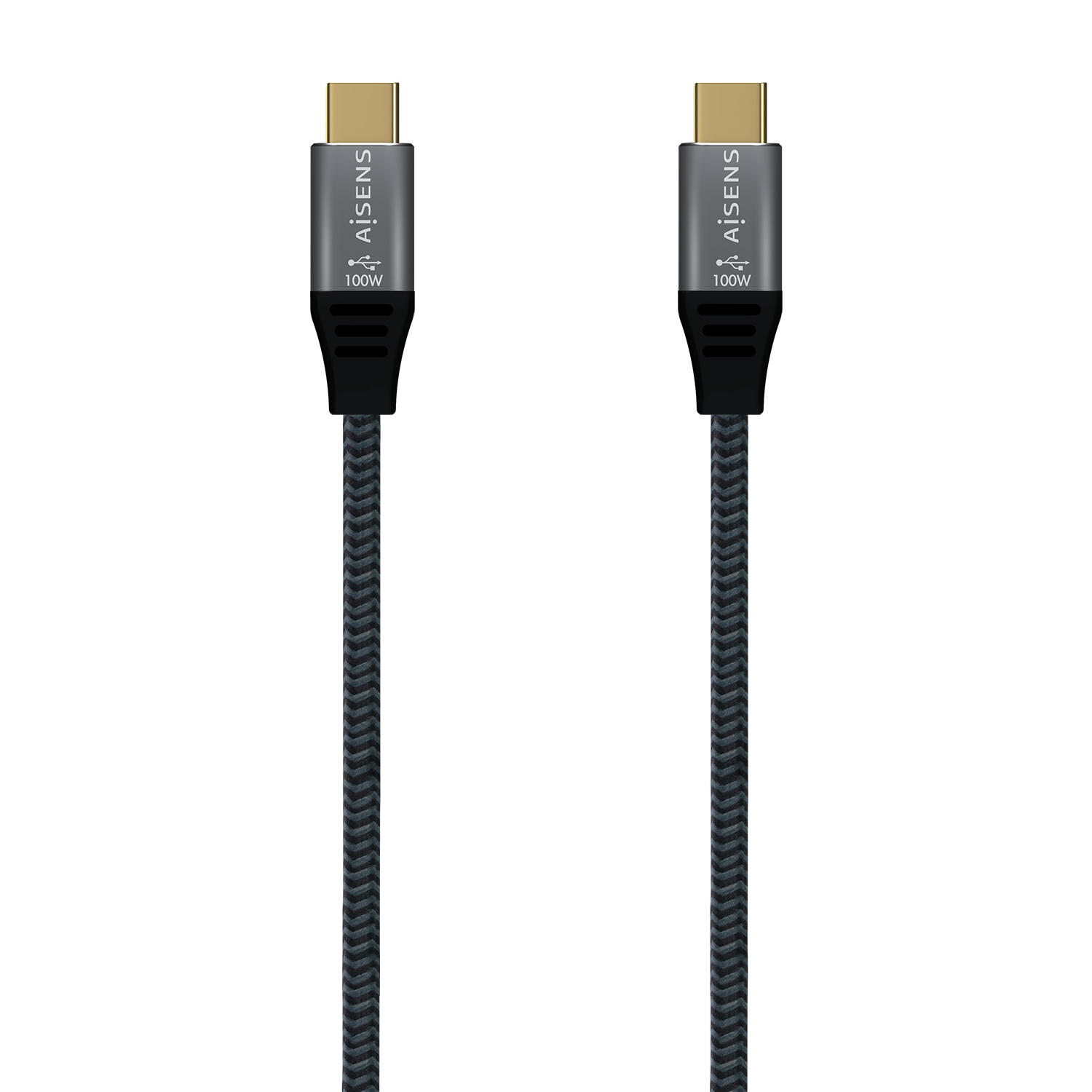 Aisens Câble USB 2.0 Aluminium 5A 100W E-MARK - USB-C/M-USB-C/M - 1.0M - Couleur Gris