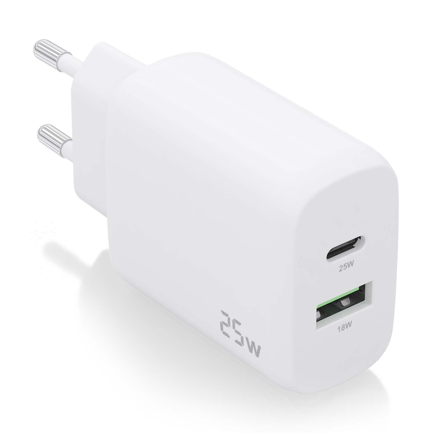 Aisens Chargeur 25W - 1xUSB-C PD3.0 - 1xUSB-A QC3.0 - Blanc