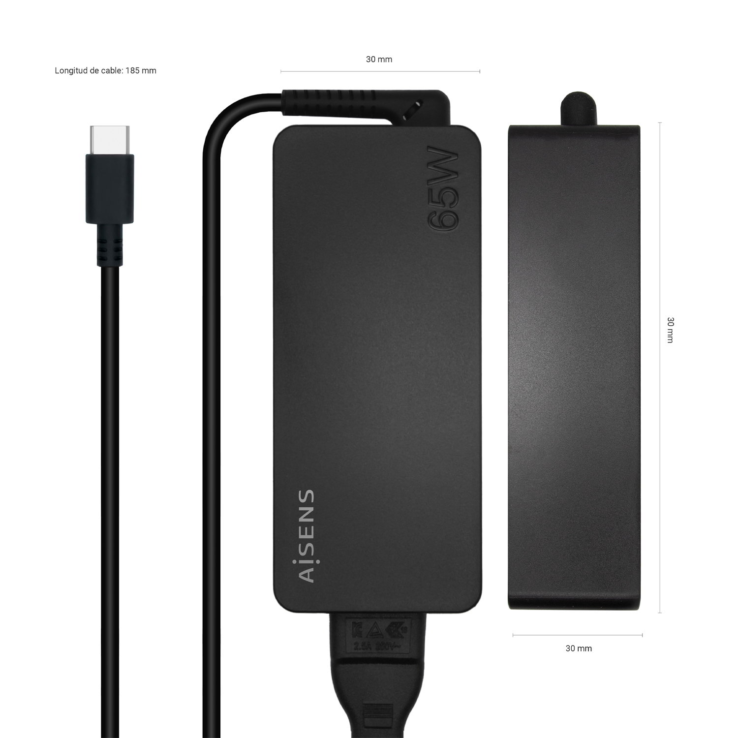 Aisens Chargeur 65W PD3.0 1xUSB-C 1.8m - Couleur Noir