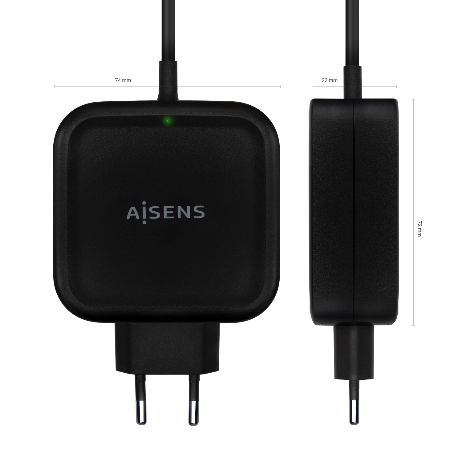 Aisens Chargeur 65W PD3.0 QC3.0 1xUSB-C 1.2m - Couleur Noir