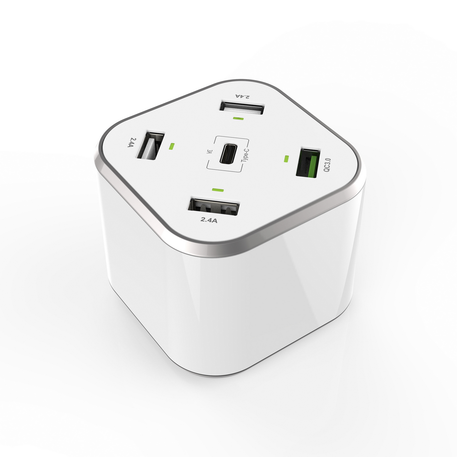 Aisens Chargeur De Bureau 48W 5 Ports 3xUSB-A 1xUSB-C 1xUSB QC3.0 - Couleur Blanche