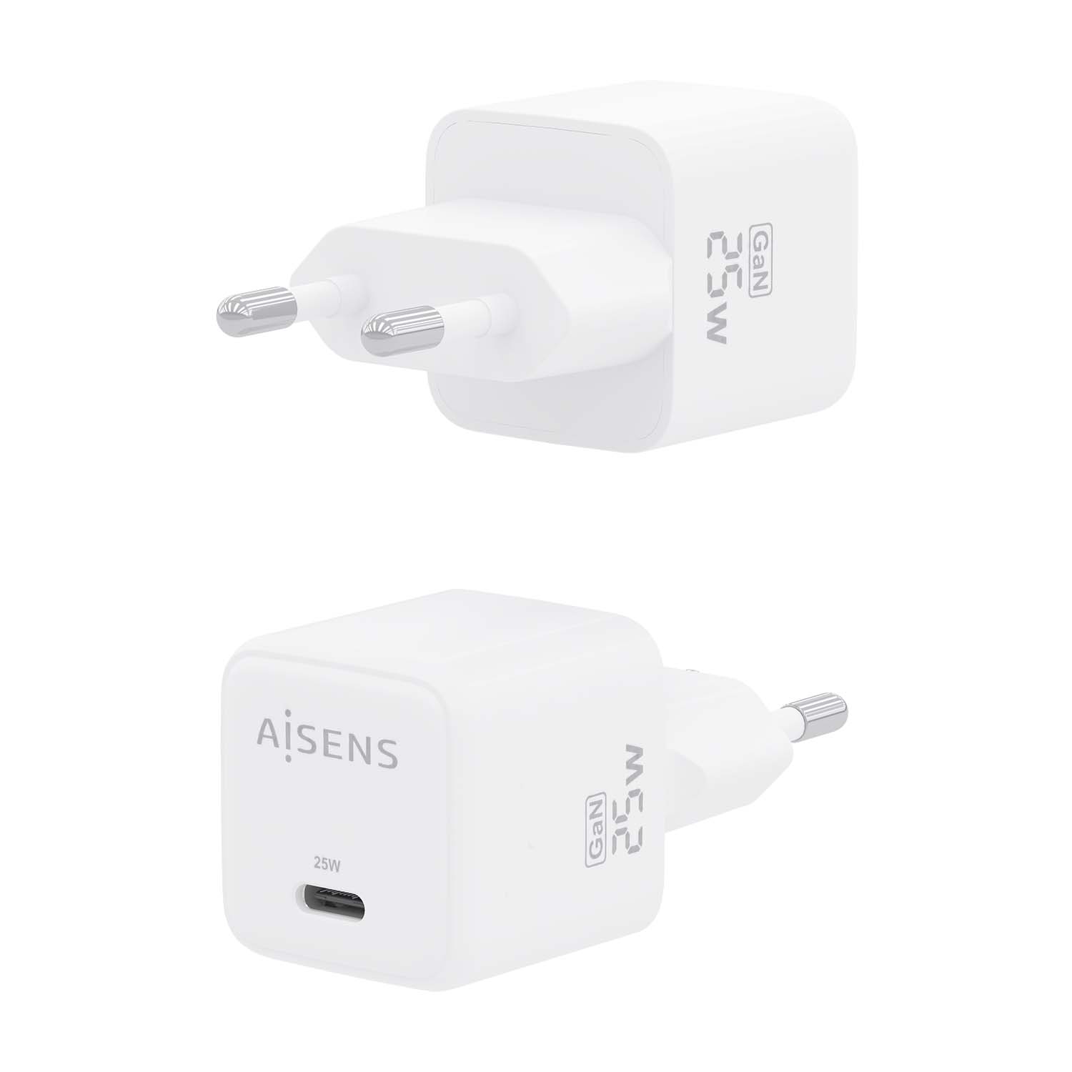 Aisens Chargeur Gan 25W - 1xUSB-C PD3.0 QC4.0 - Couleur Blanc