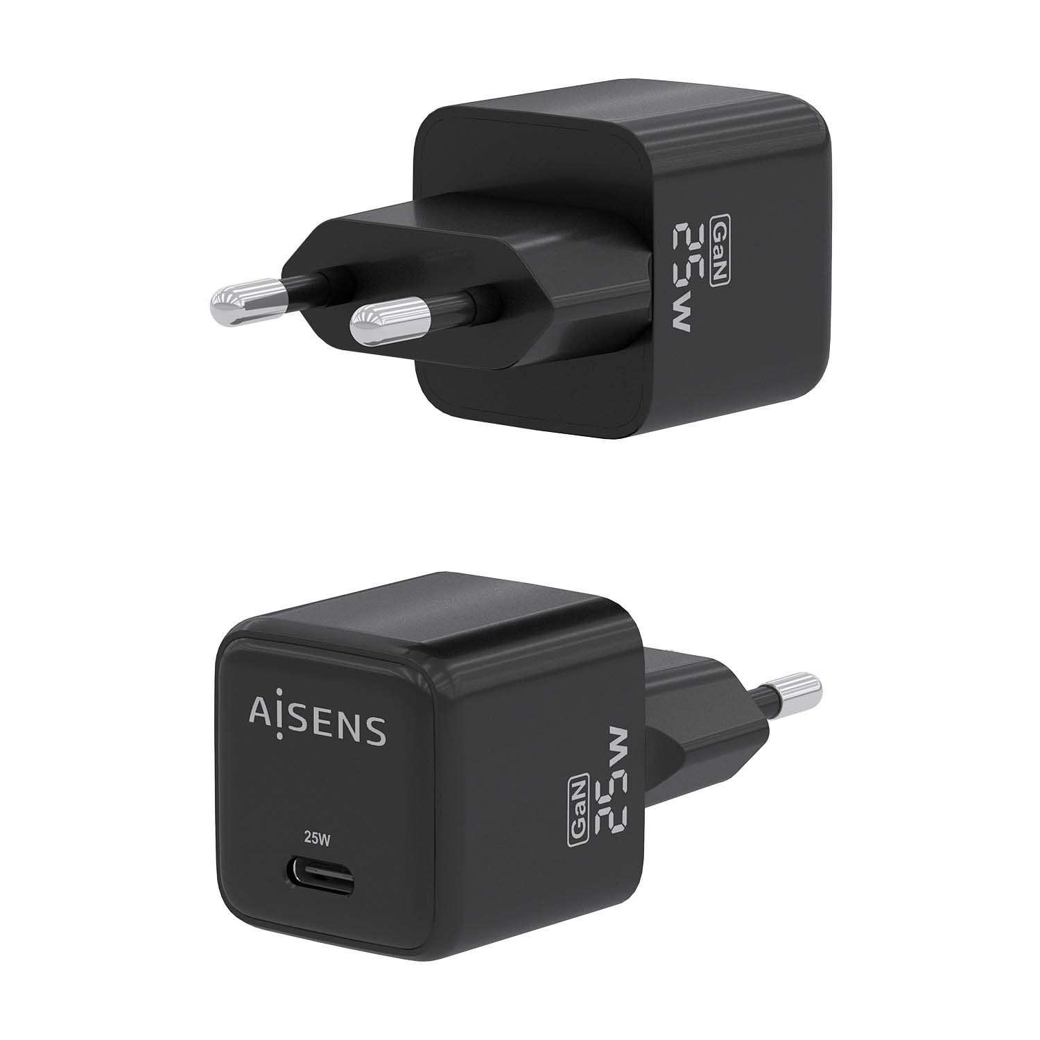 Aisens Chargeur Gan 25W - 1xUSB-C PD3.0 QC4.0 - Couleur Noir