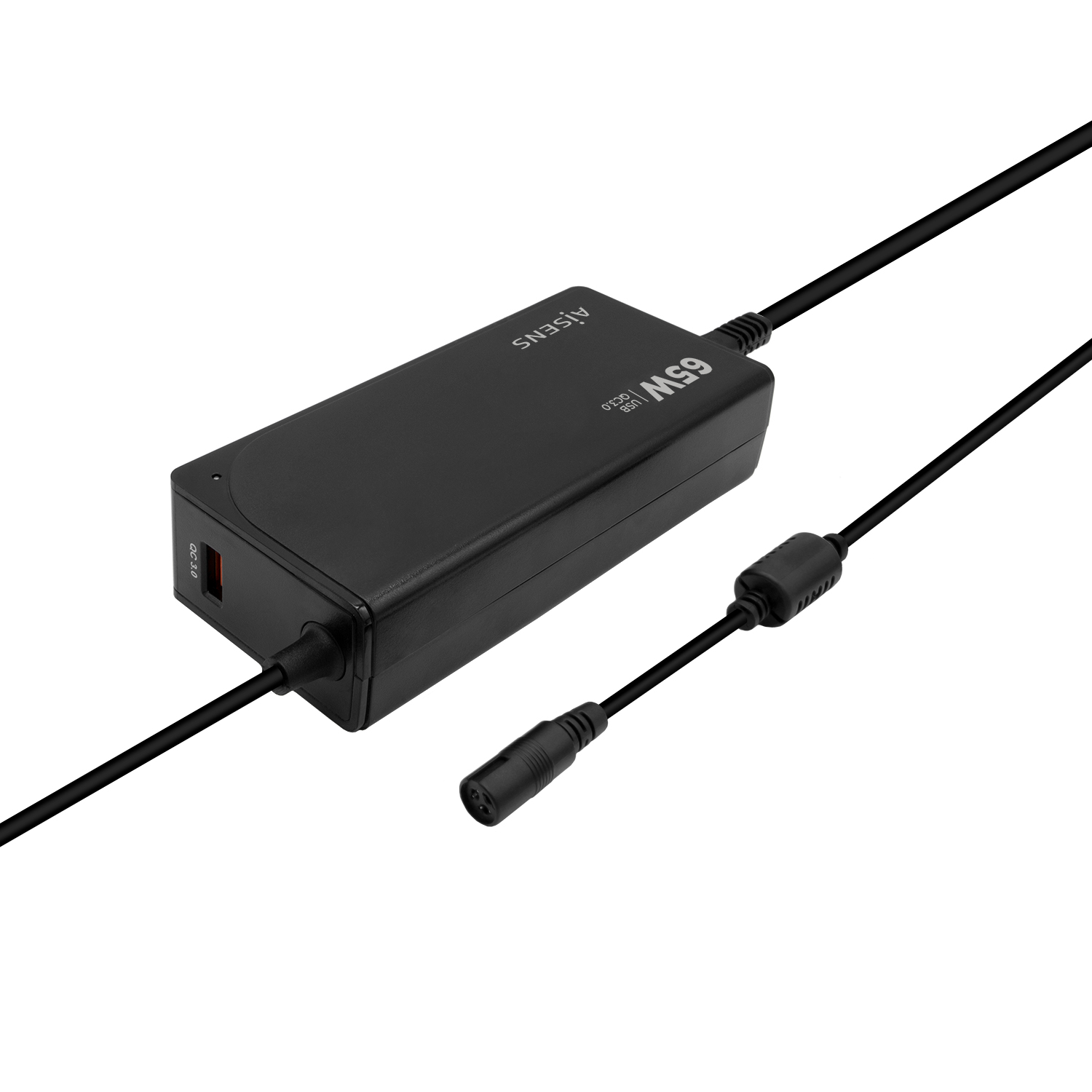 Aisens Chargeur Multitension Universel Automatique 65W pour Ordinateur Portable avec 9 Connecteurs + USB-A QC.3.0 - Couleur Noire