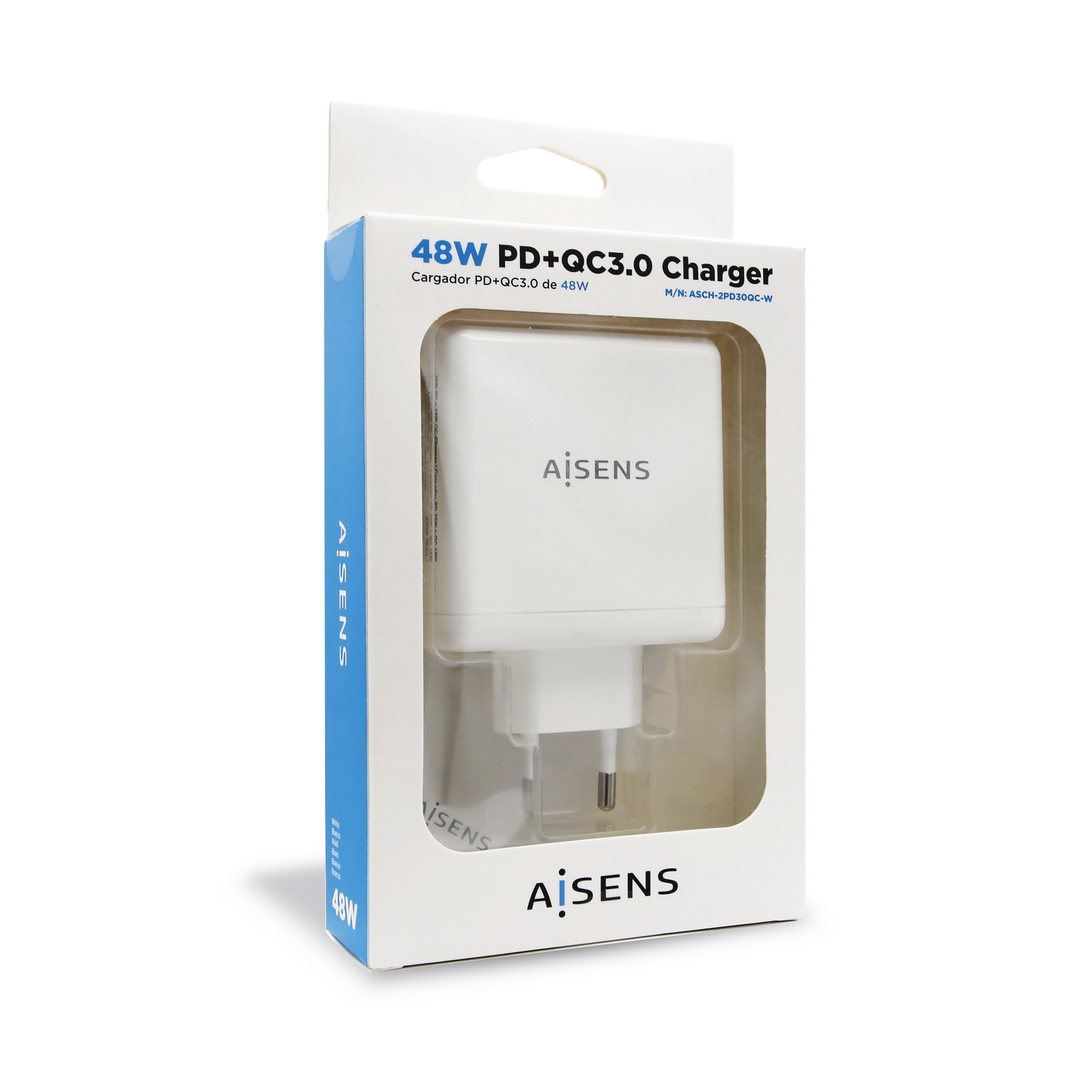 Aisens Chargeur pour Smartphone 48W 1x USB-C PD3.0 30W, 1x USB-A QC3.0 18W