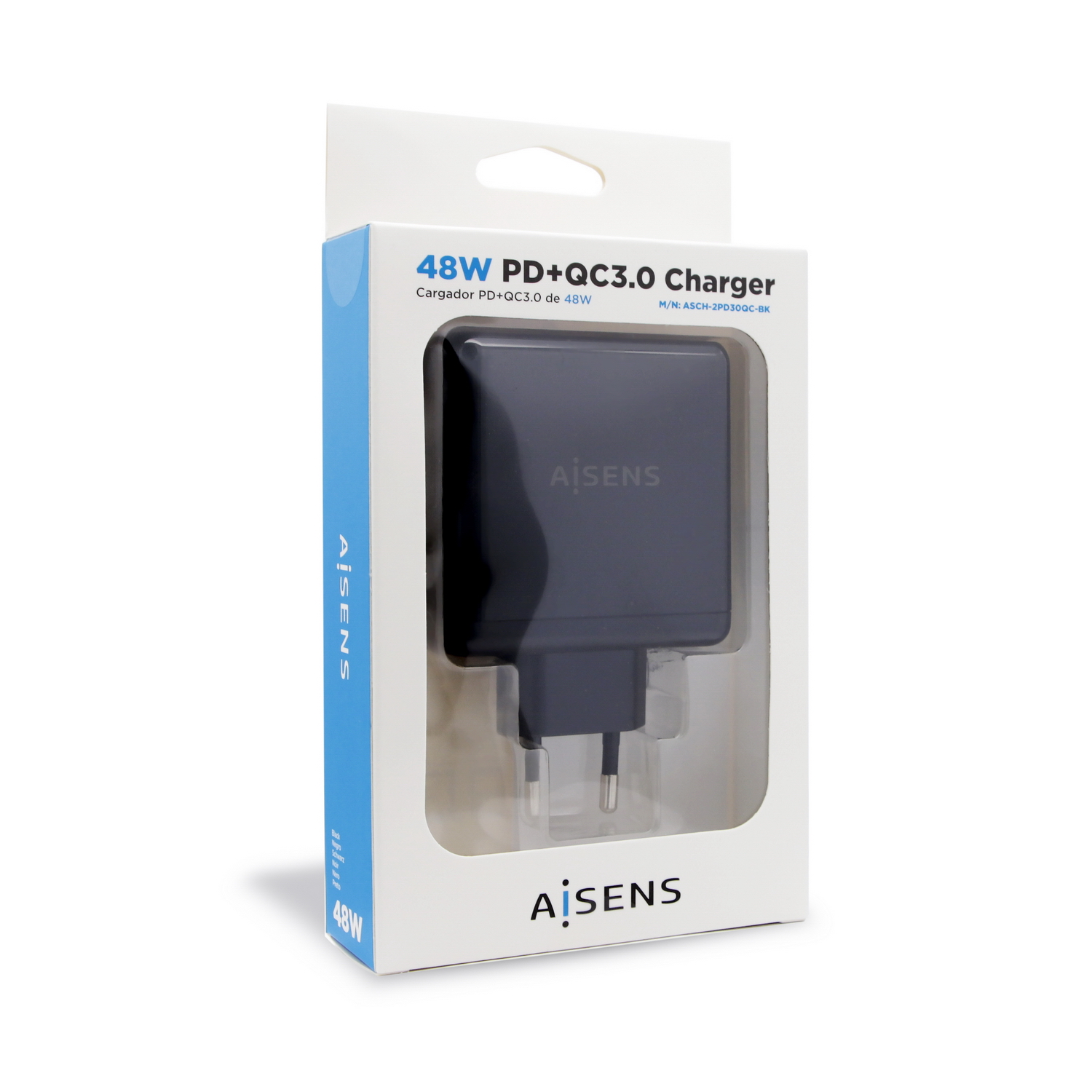 Aisens Chargeur pour Smartphone 48W 1x USB-C PD3.0 30W, 1x USB-A QC3.0 18W