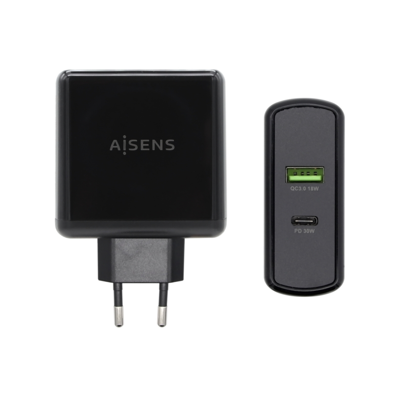 Aisens Chargeur pour Smartphone 48W 1x USB-C PD3.0 30W, 1x USB-A QC3.0 18W