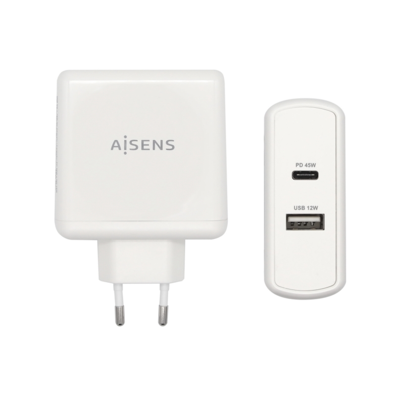 Aisens Chargeur pour Smartphone 57W 1x USB-C PD3.0 45W, 1x USB-A 5V/2.4A 12W