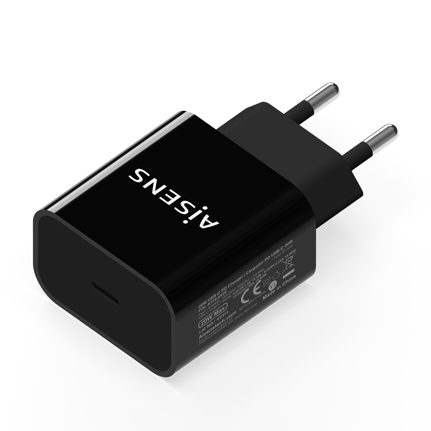 Aisens Chargeur USB-C PD3.0 1 Port 1xUSB-C - 20W - Couleur Noir