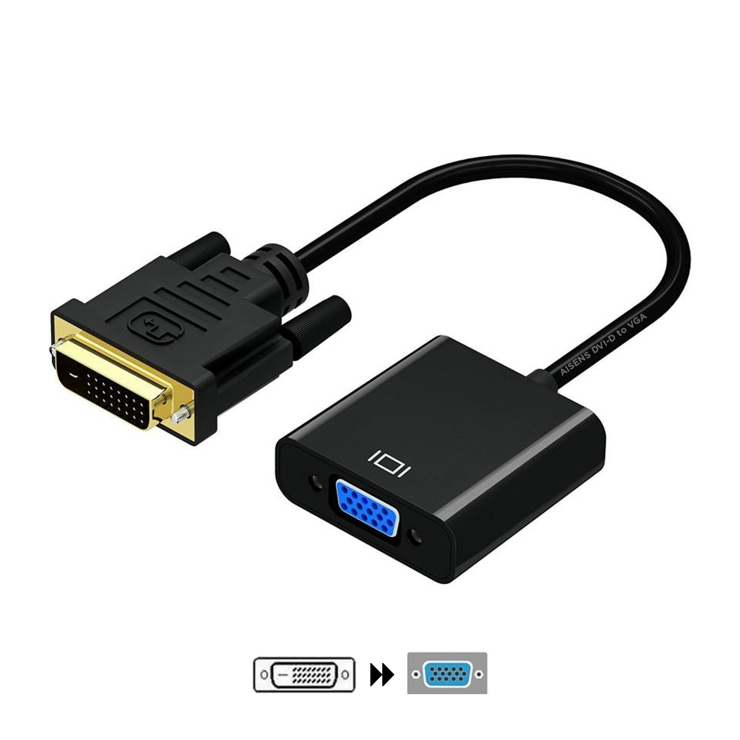 Aisens Convertisseur DVI-D vers VGA - 24+1/M-HDB15/H - 10cm - Couleur Noir