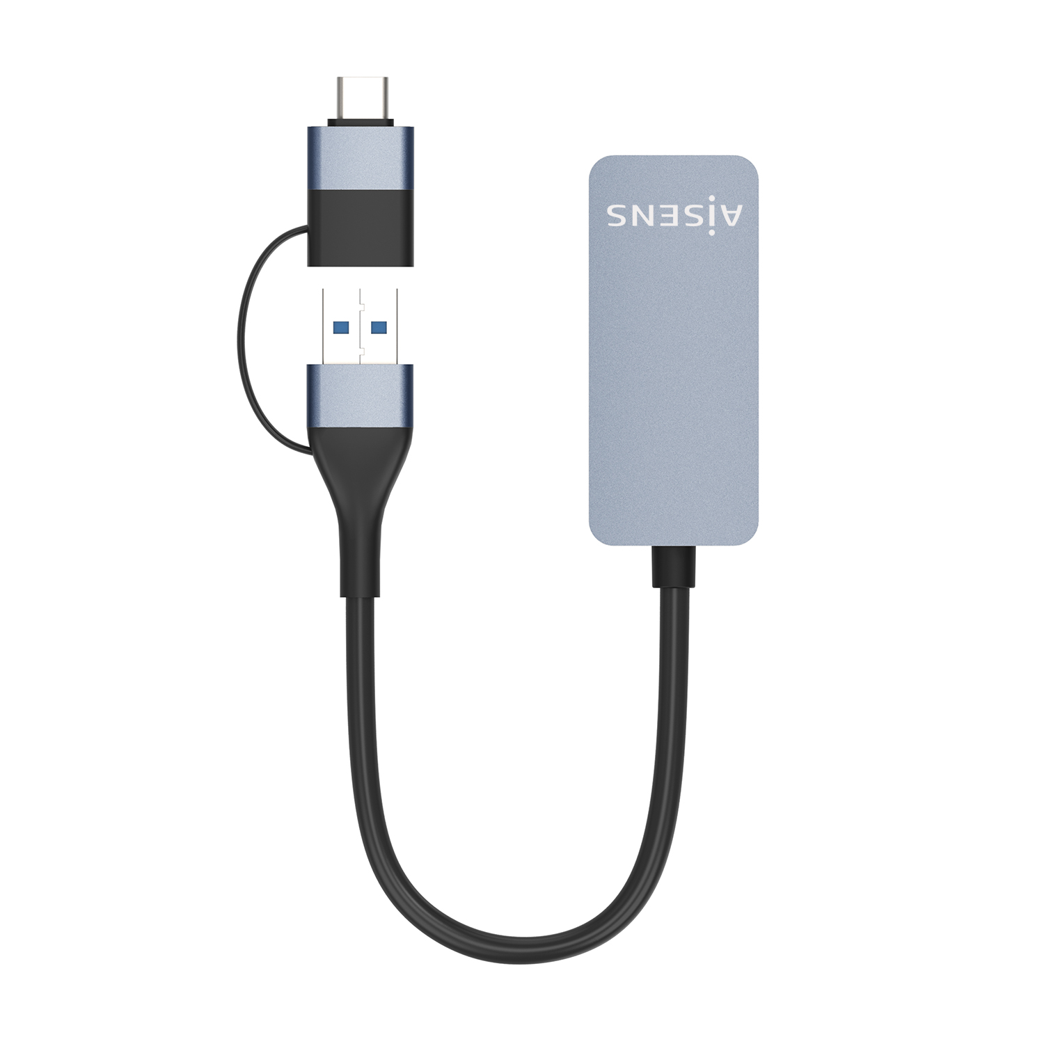 Aisens Convertisseur Ethernet USB3.2 Gen1 USB-A+USB-C vers 2,5G 10/100/1000/2500 MBPS - 15 cm - Gris