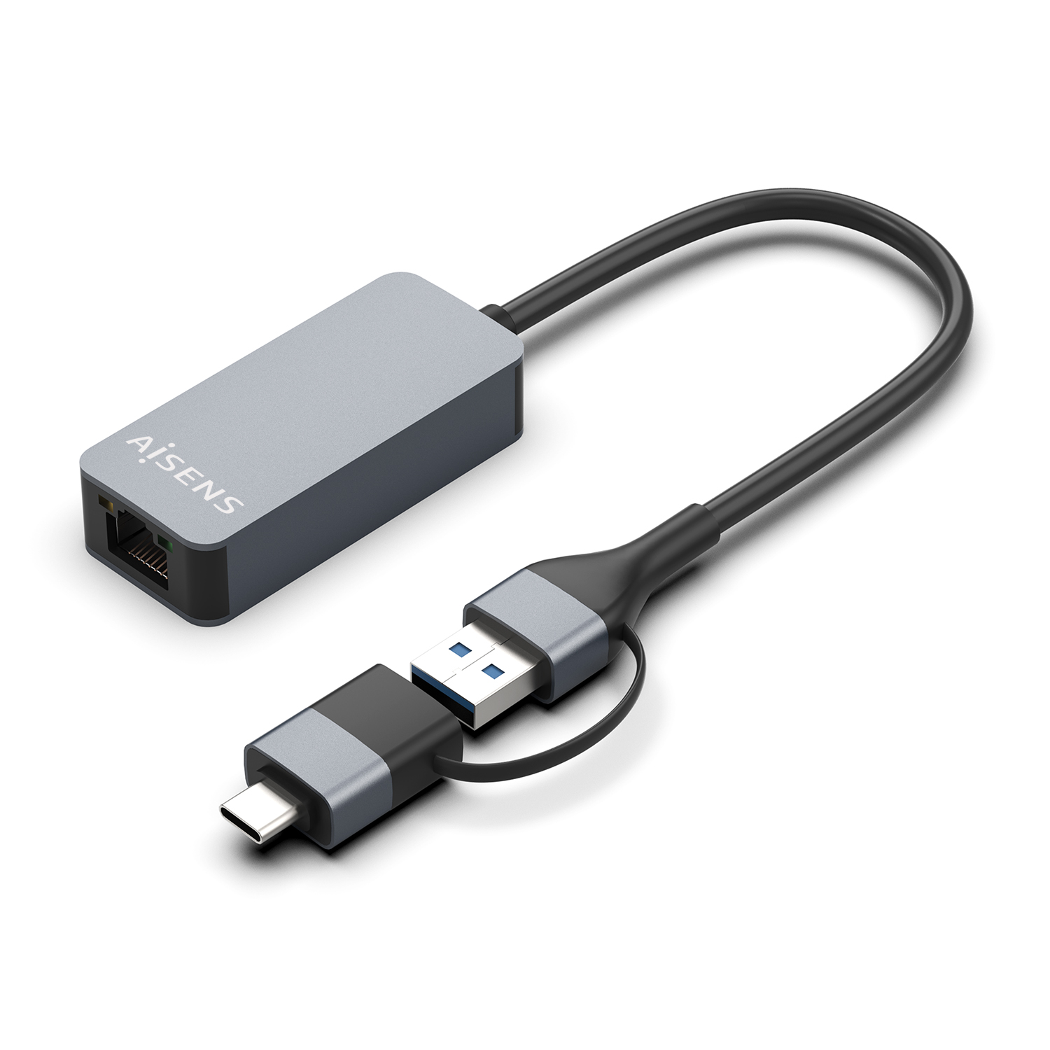 Aisens Convertisseur Ethernet USB3.2 Gen1 USB-A+USB-C vers 2,5G 10/100/1000/2500 MBPS - 15 cm - Gris