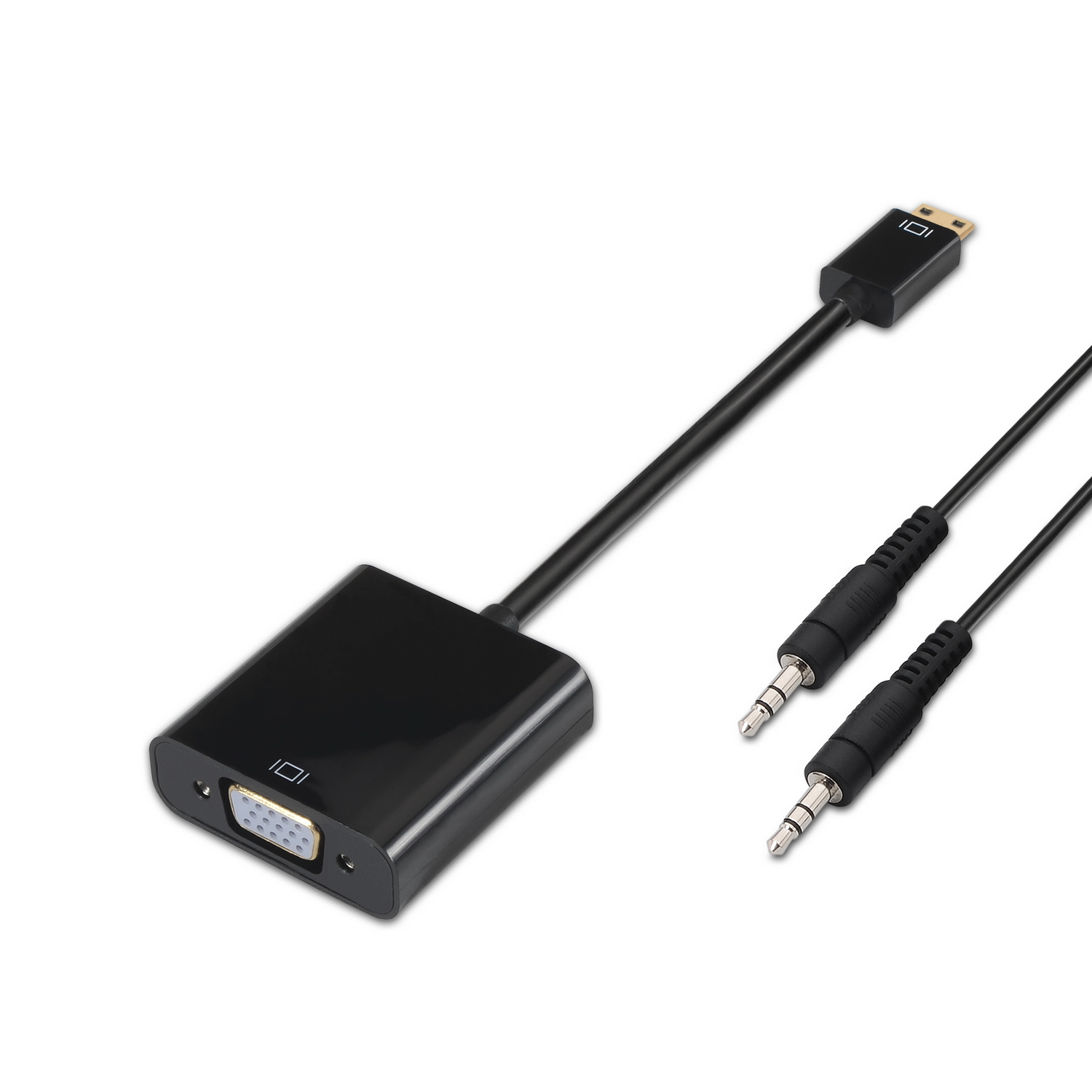 Aisens Convertisseur Mini HDMI vers SVGA+Audio - HDMI C/M-SVGA Femelle+JACK 3.5/H - 10cm +1.0m - Couleur Noir