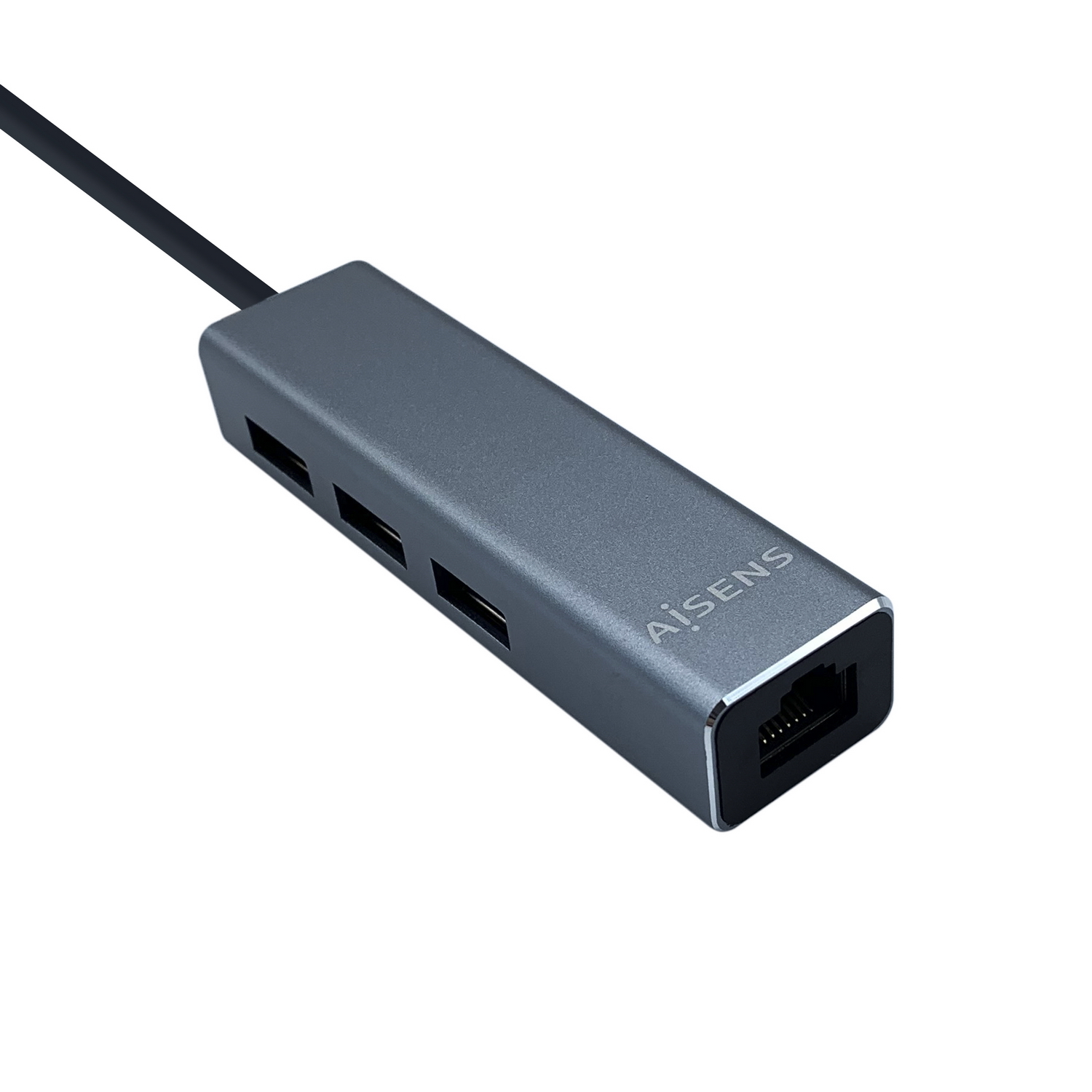 Aisens Convertisseur USB 3.0 vers Ethernet GIGABIT 10/100/1000 MBPS + HUB 3xUSB3.0 - 15cm - Couleur Gris