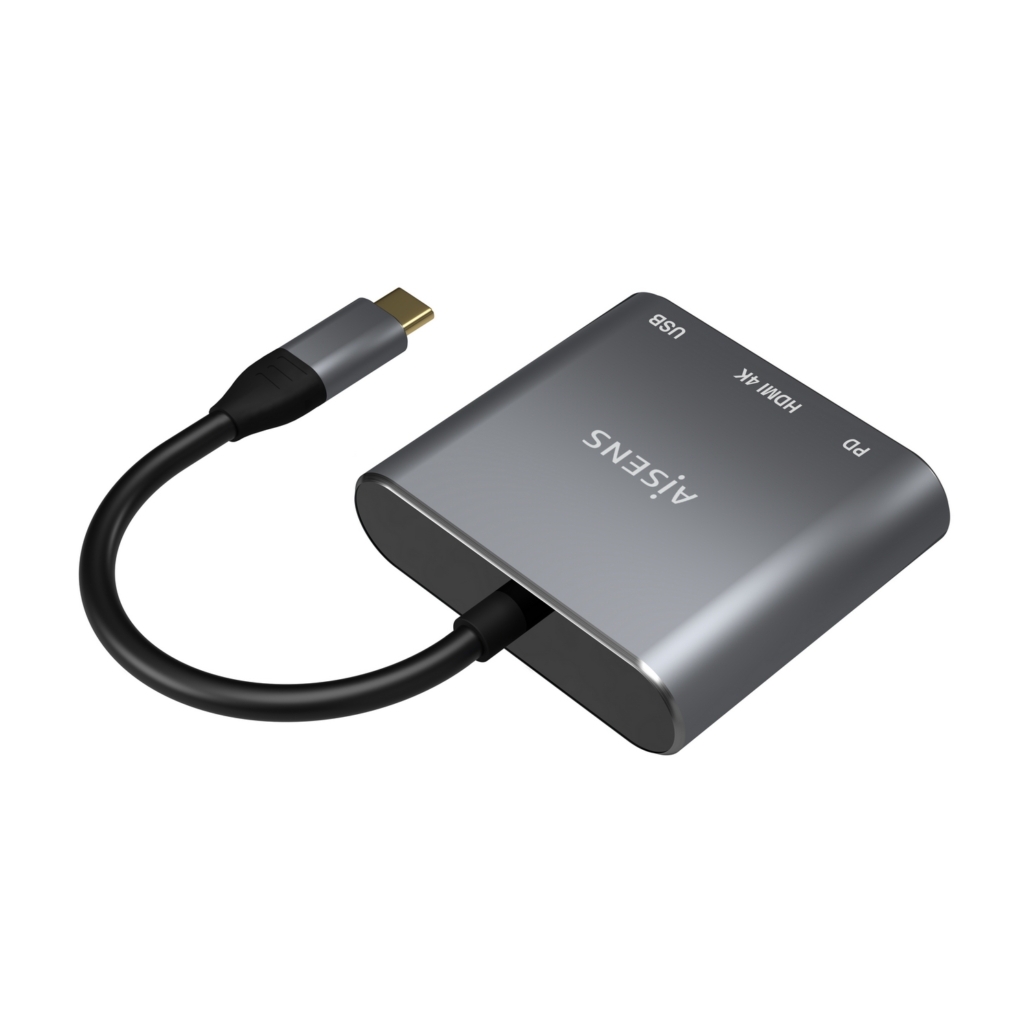 Aisens Convertisseur USB-C vers HDMI/USB-C/Type A USB 3.0, 3 en 1 - 15cm - Couleur Gris