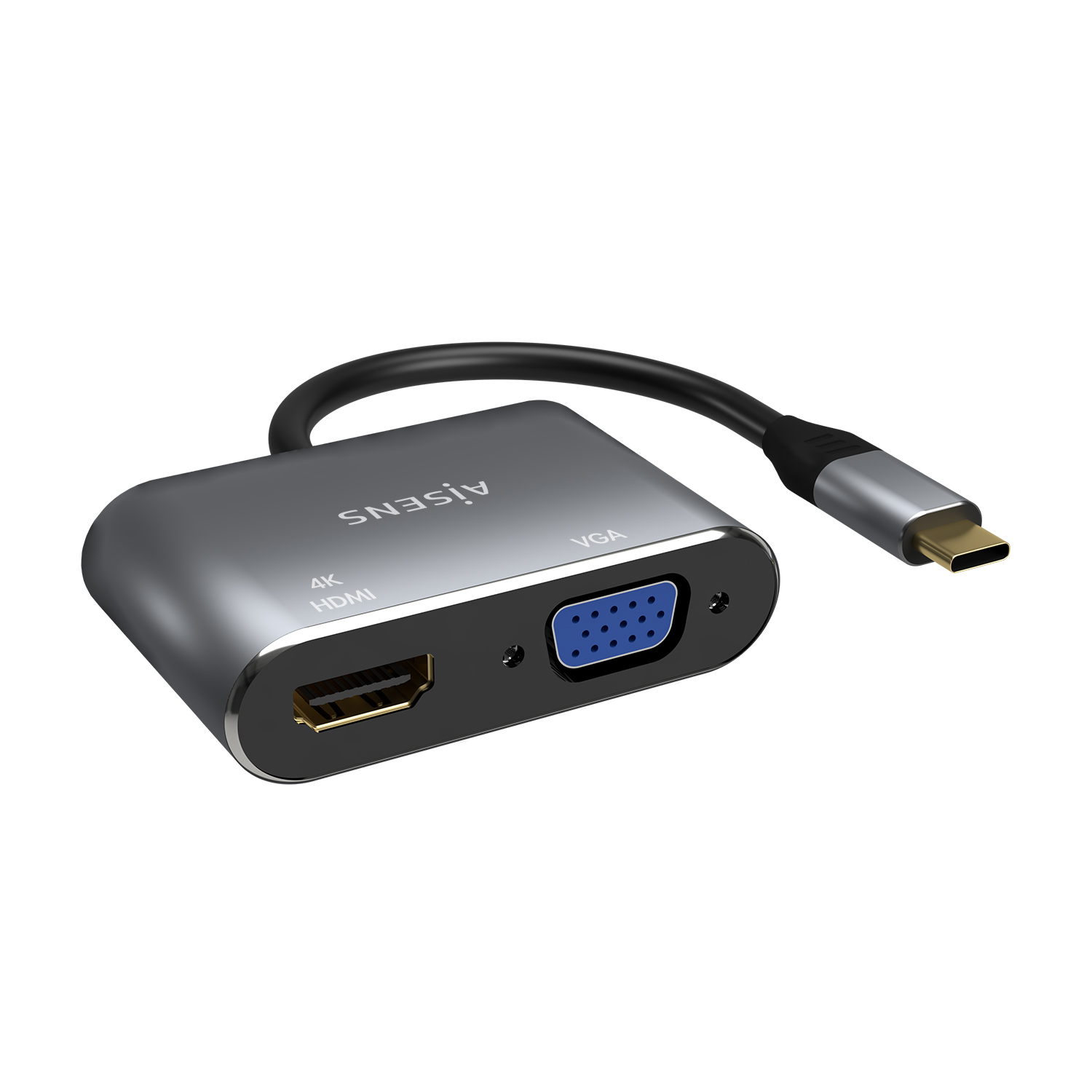 Aisens Convertisseur USB-C vers VGA/HDMI 4K - USB-C/M-VGA/H-HDMI/H - 15CM - Couleur Gris