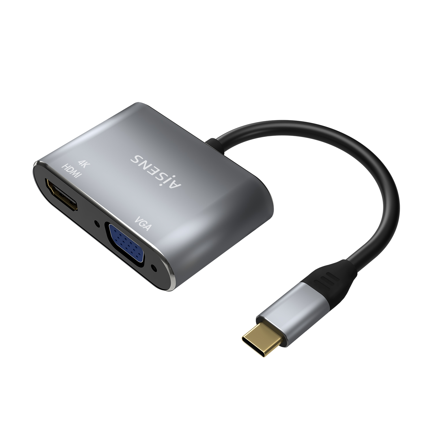 Aisens Convertisseur USB-C vers VGA/HDMI 4K - USB-C/M-VGA/H-HDMI/H - 15CM - Couleur Gris