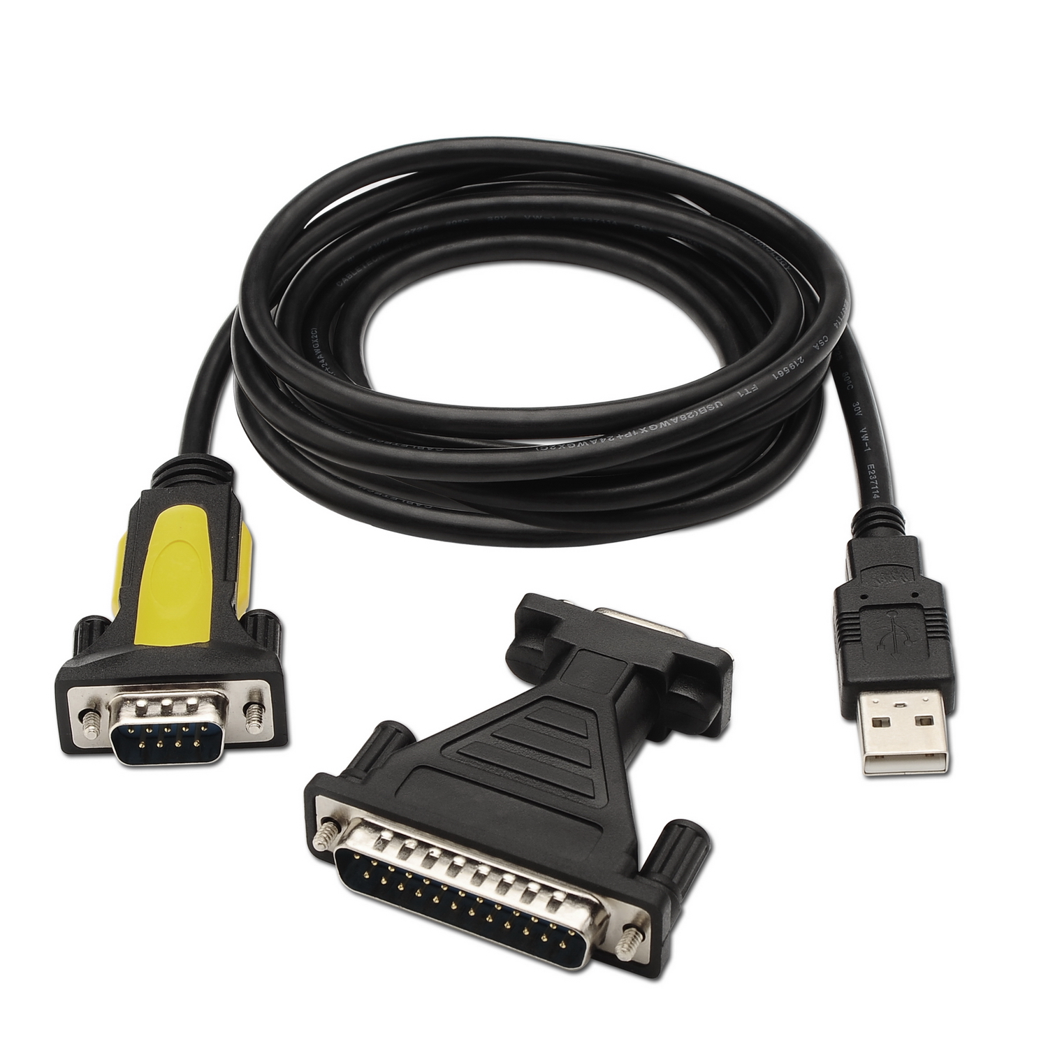 Aisens Convertisseur USB vers Série - Type A Mâle vers RS232 DB9/M DB25/M - 1.8m - Couleur Noir