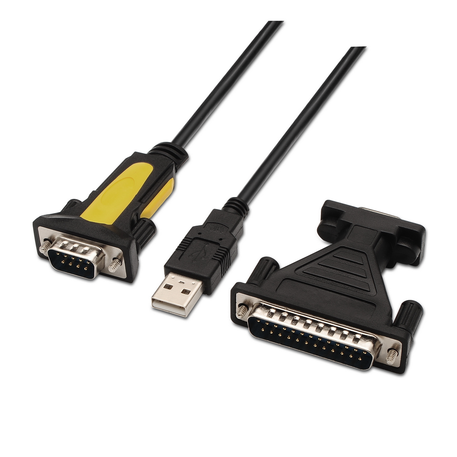 Aisens Convertisseur USB vers Série - Type A Mâle vers RS232 DB9/M DB25/M - 1.8m - Couleur Noir