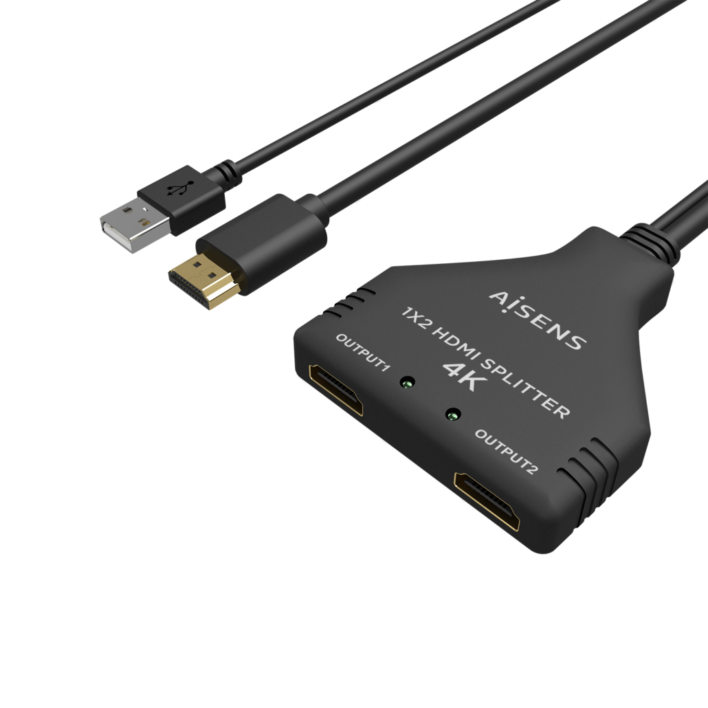 Aisens Duplicateur HDMI 4K@30HZ 1×2 avec Alimentation USB et Câble - 30cm - Couleur Noire