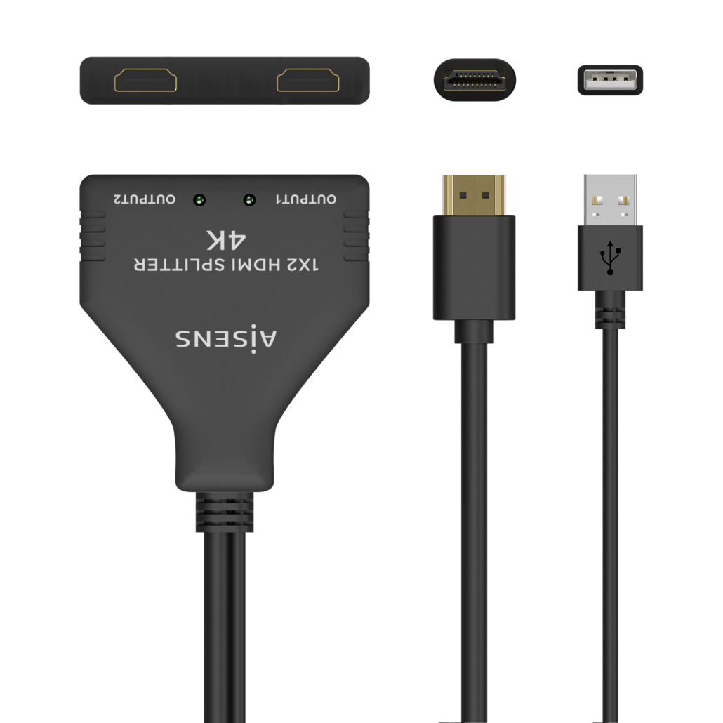 Aisens Duplicateur HDMI 4K@30HZ 1×2 avec Alimentation USB et Câble - 30cm - Couleur Noire