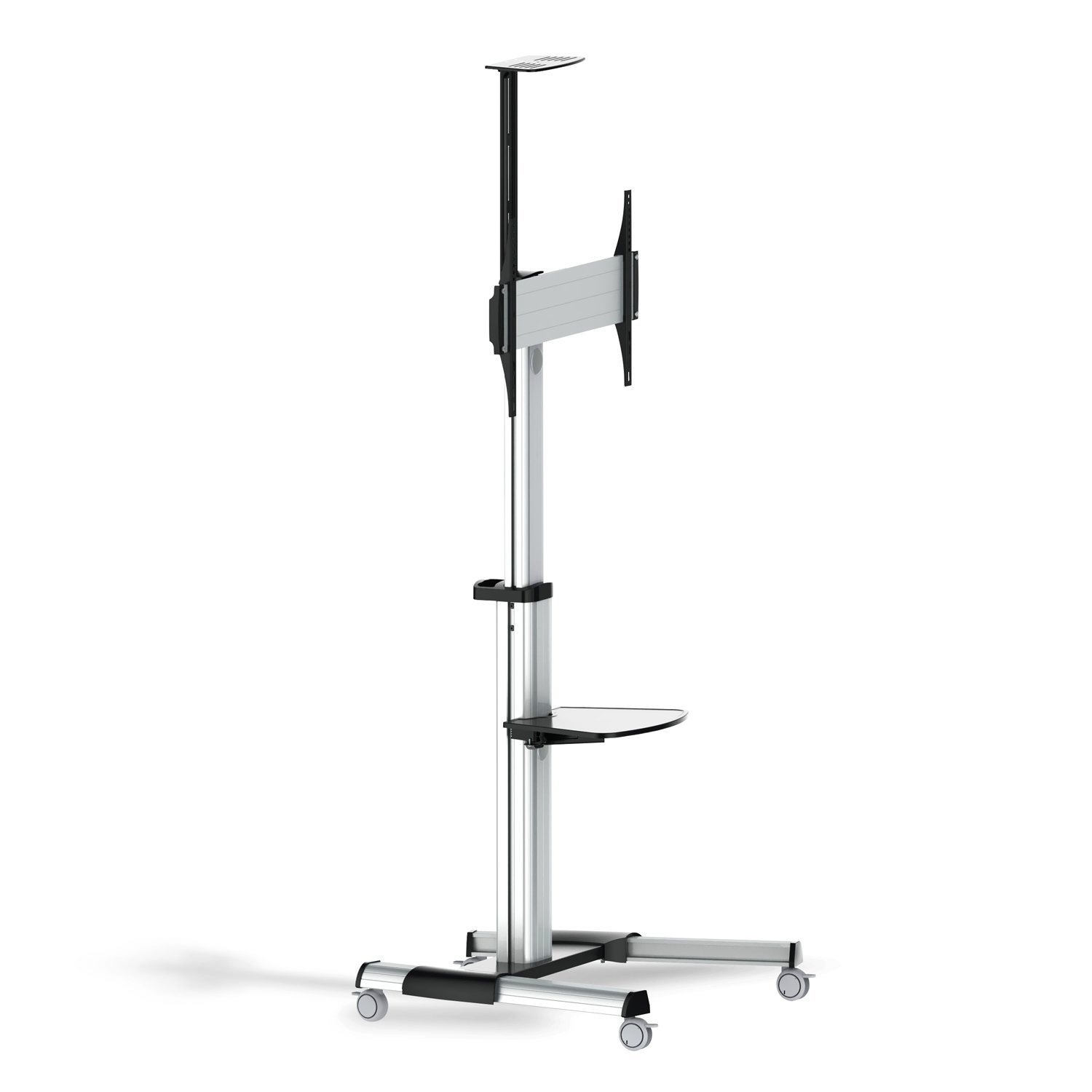 Aisens Eco Floor Stand with Wheels - DVD Tray and Camera Stand (37?-70? TV) - Silver Color