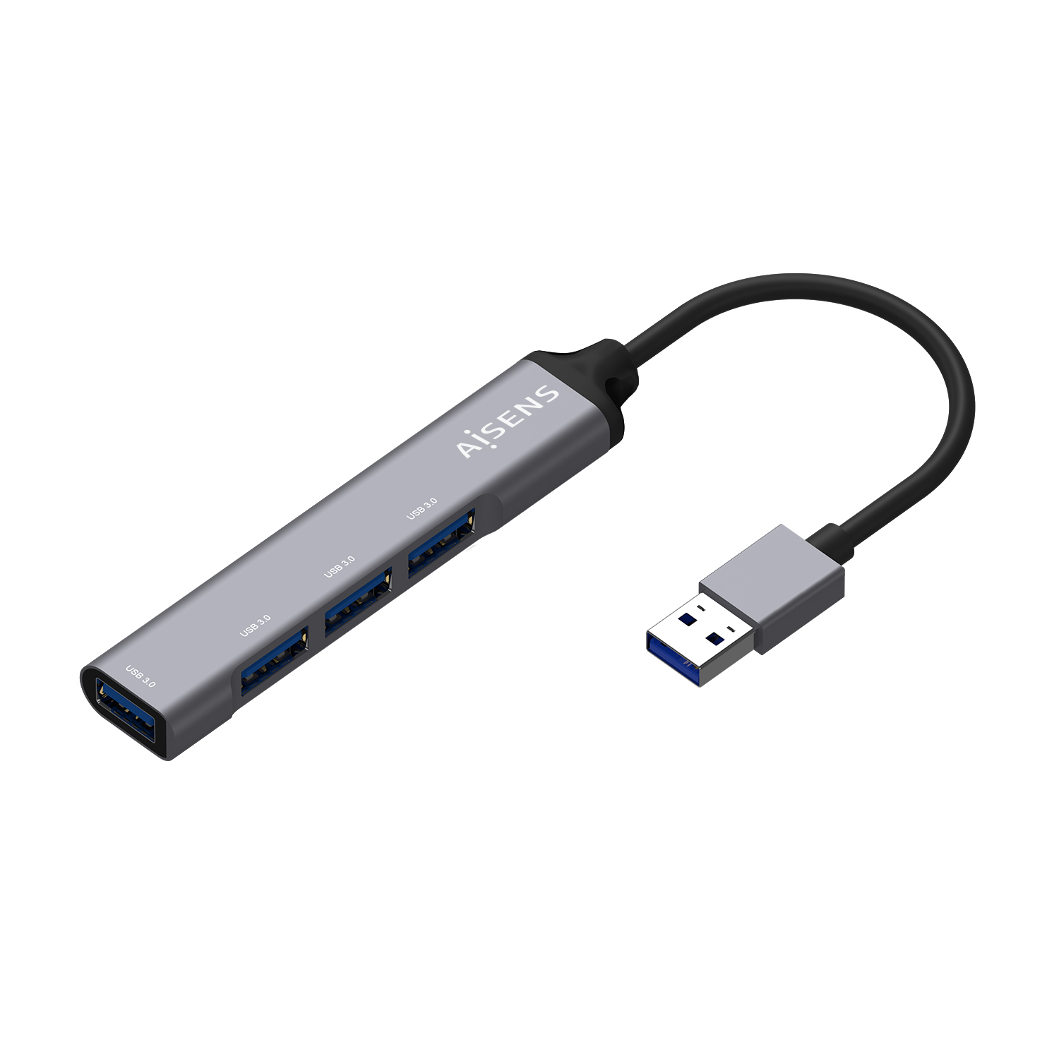 Aisens Hub USB 3.0 Aluminium - Type A Mâle vers 4xType A Femelle - 10cm - Couleur Gris