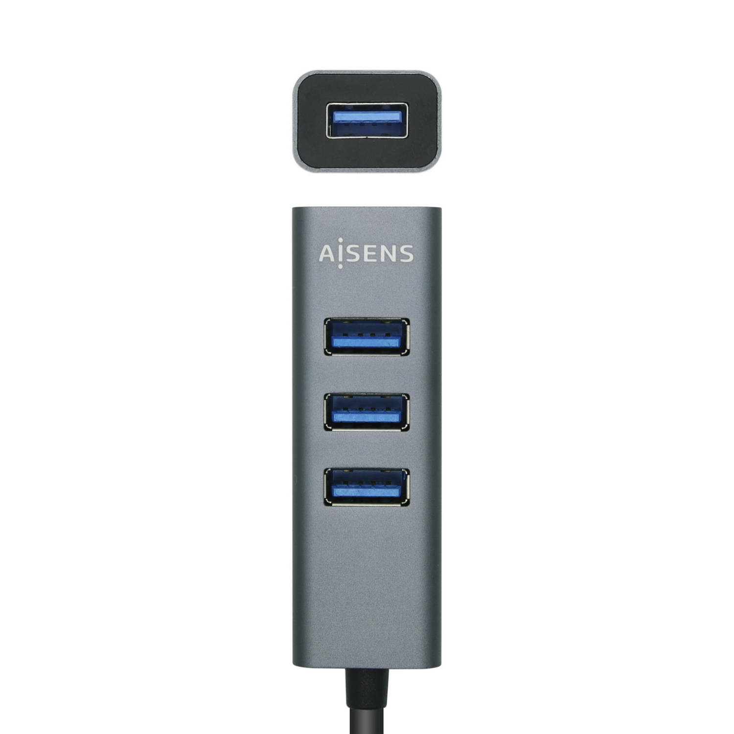 Aisens Hub USB 3.0 Aluminium - Type A Mâle vers 4xType A Femelle - 10cm - Couleur Noir
