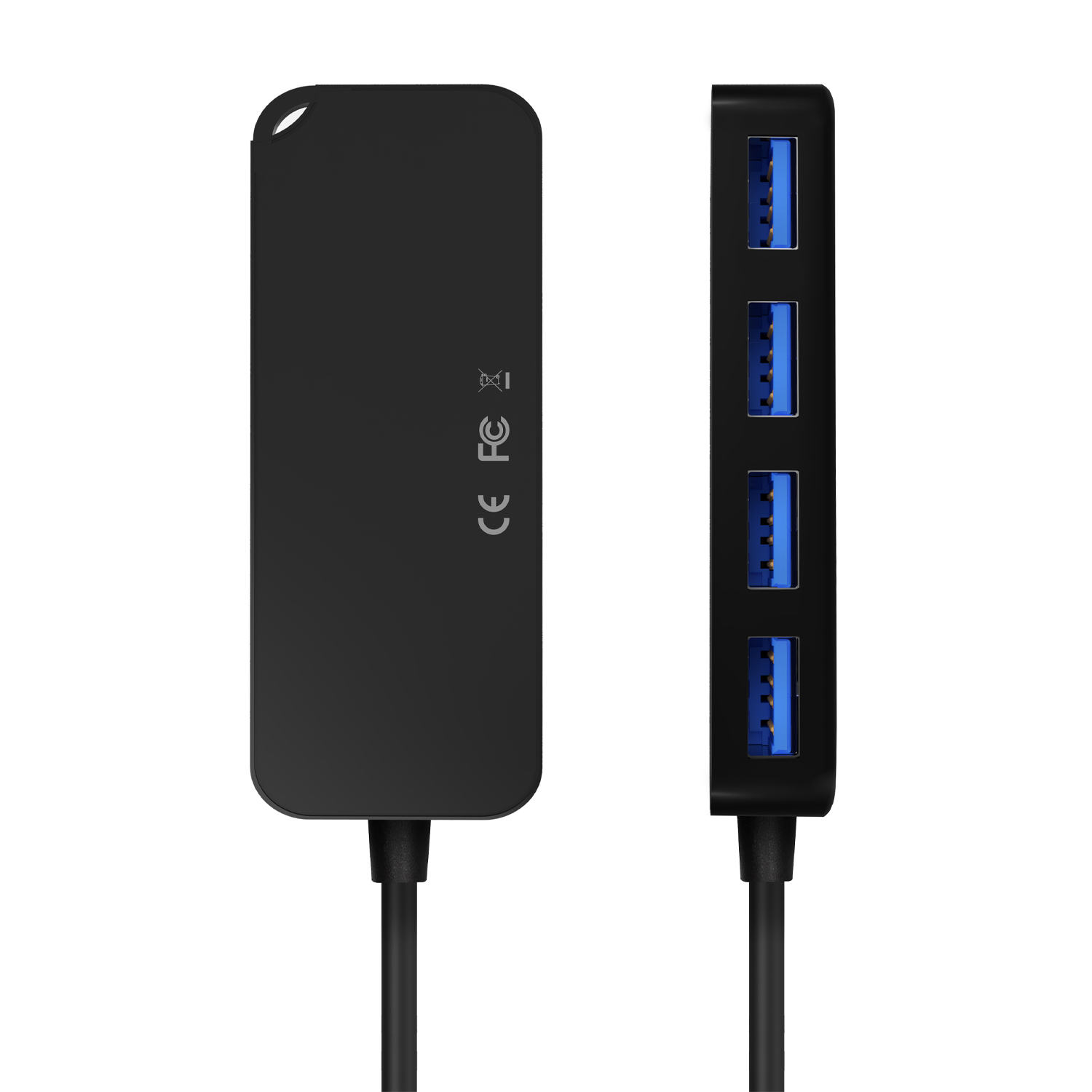 Aisens Hub USB 3.0 - Type A/M-4X Type A/H - 15cm - Couleur Noir