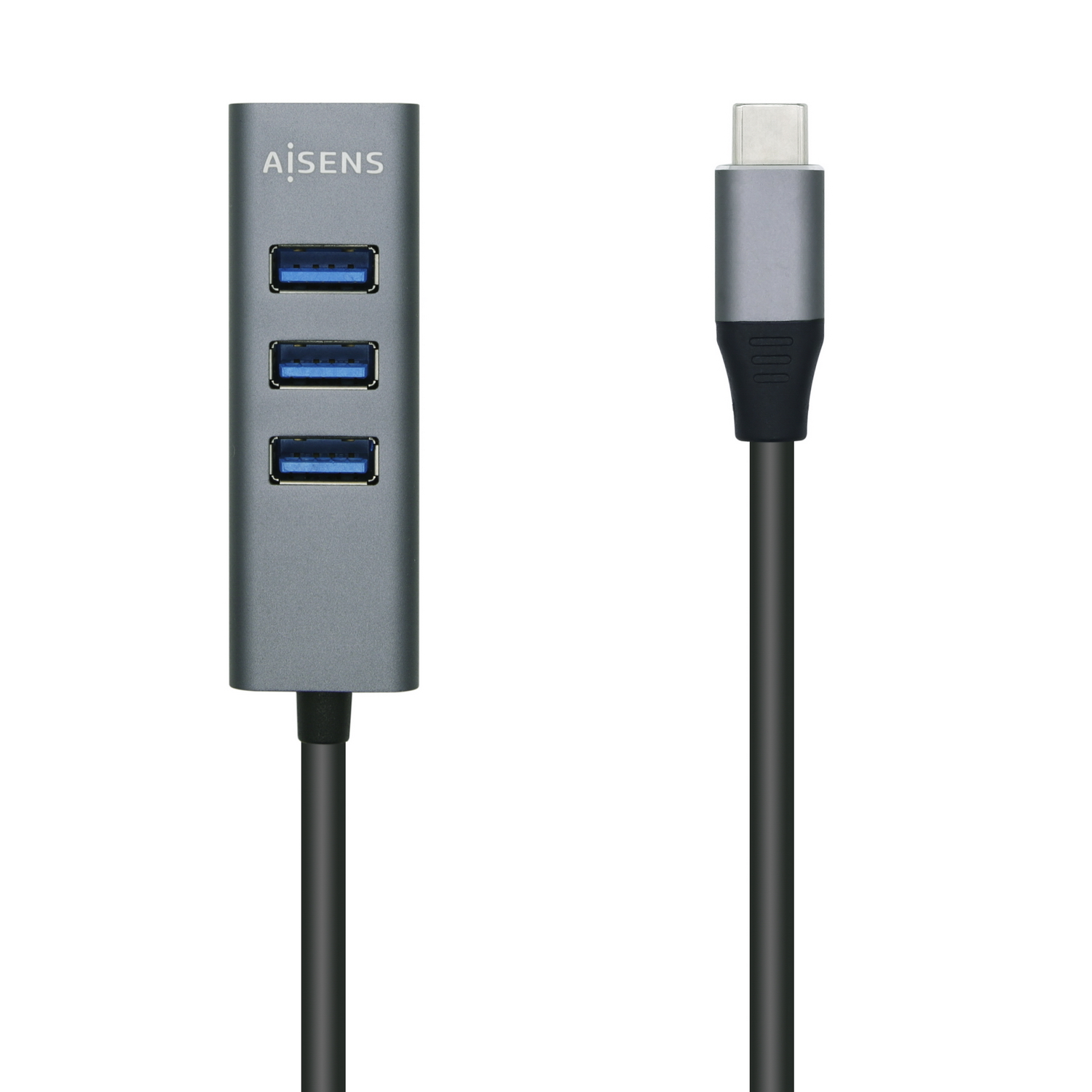 Aisens Hub USB 3.1 USB-C - USB-C Mâle vers 4xType A Femelle - 10cm - Couleur Gris